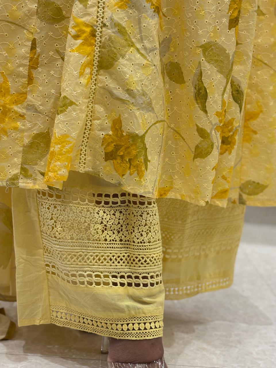Yellow Cotton Airline Hacoba Work Kurtha