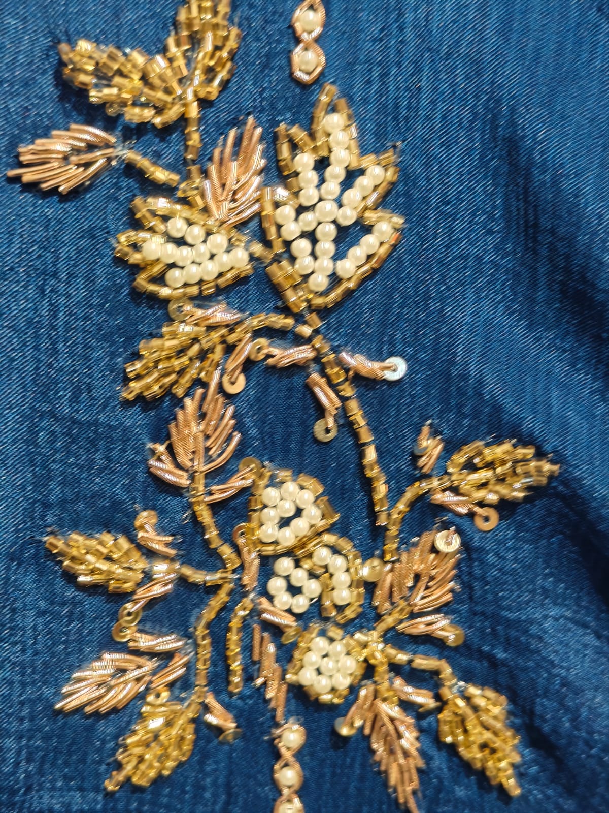 Dark Blue Chinnon Hand Embroidery Airline Kurtha 555