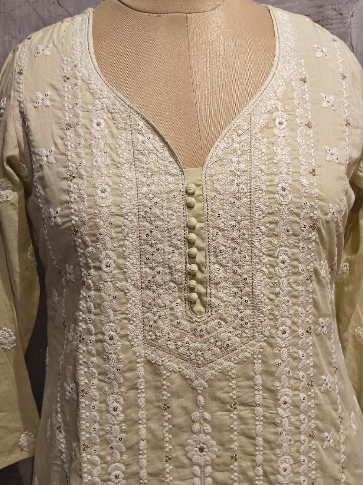 Lemon Yellow Cotton Hakkoba Work Airline Kurtha 459