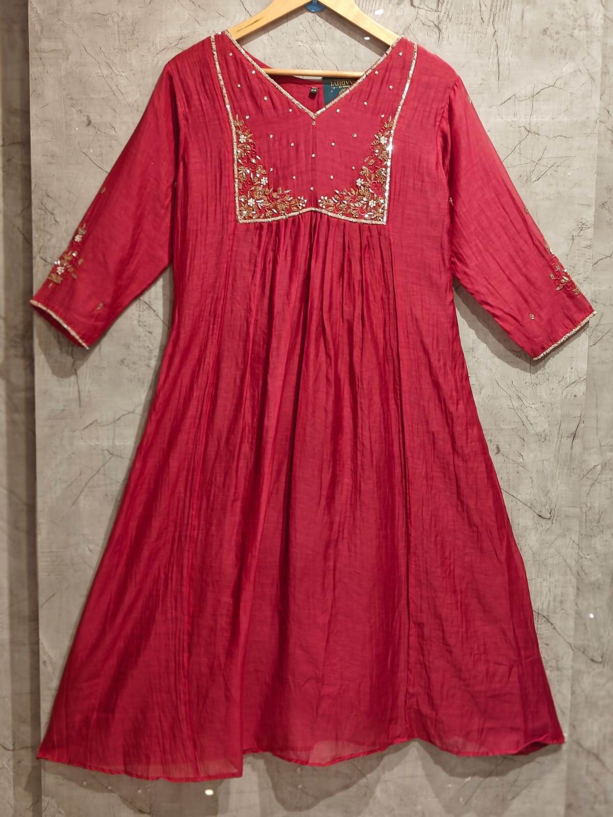 Pink Mul Chanderi Hand Embroidery Anarkali Kurtha 228
