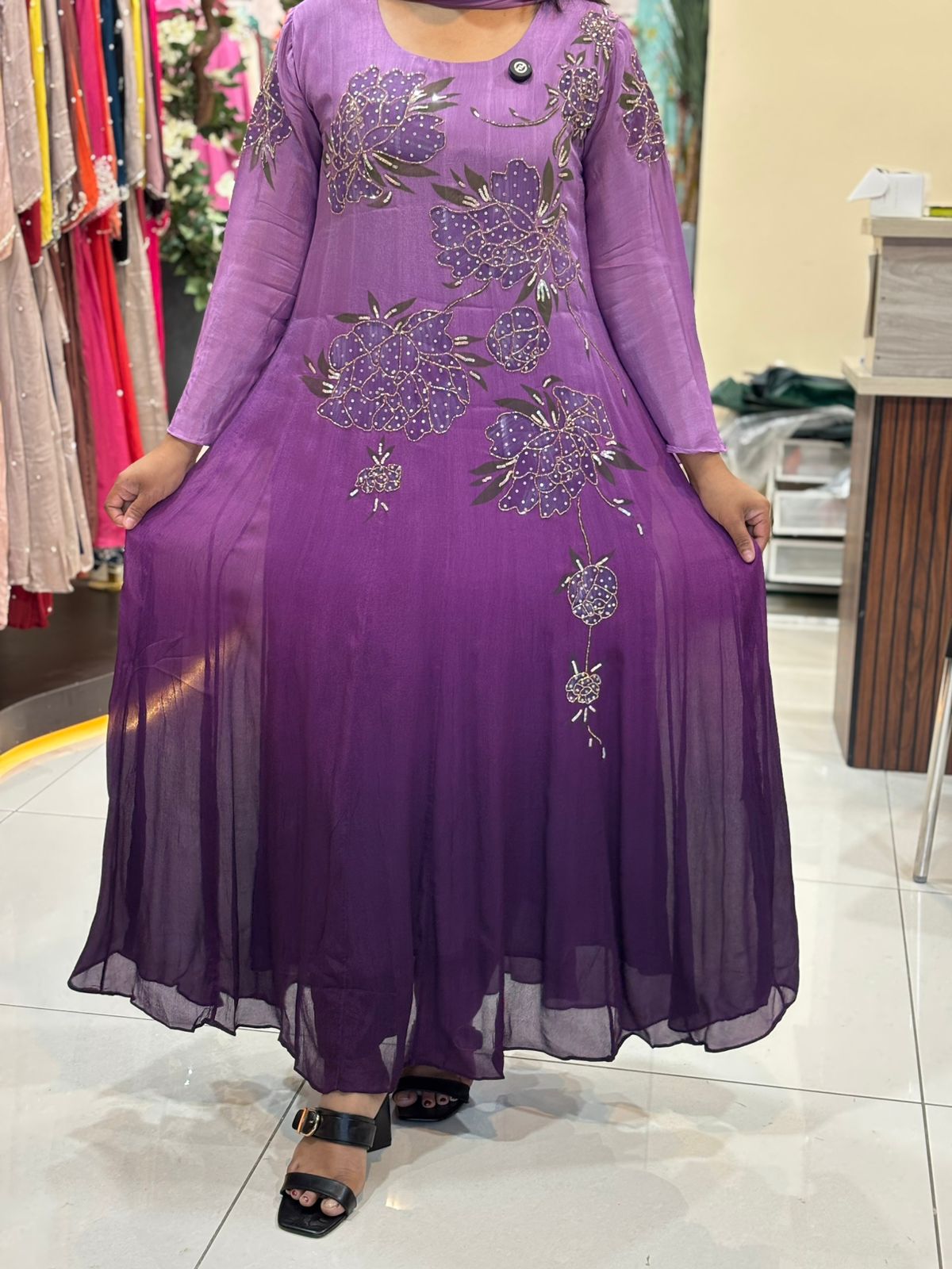 Purple Airline  Chinnon Hand Embroidery Kurtha 765