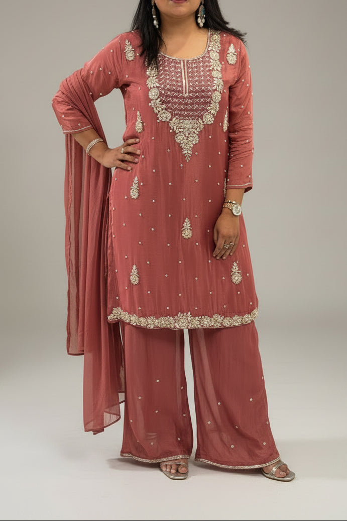 Brown Chinnon Hand Embroidery Sharara Kurtha 301