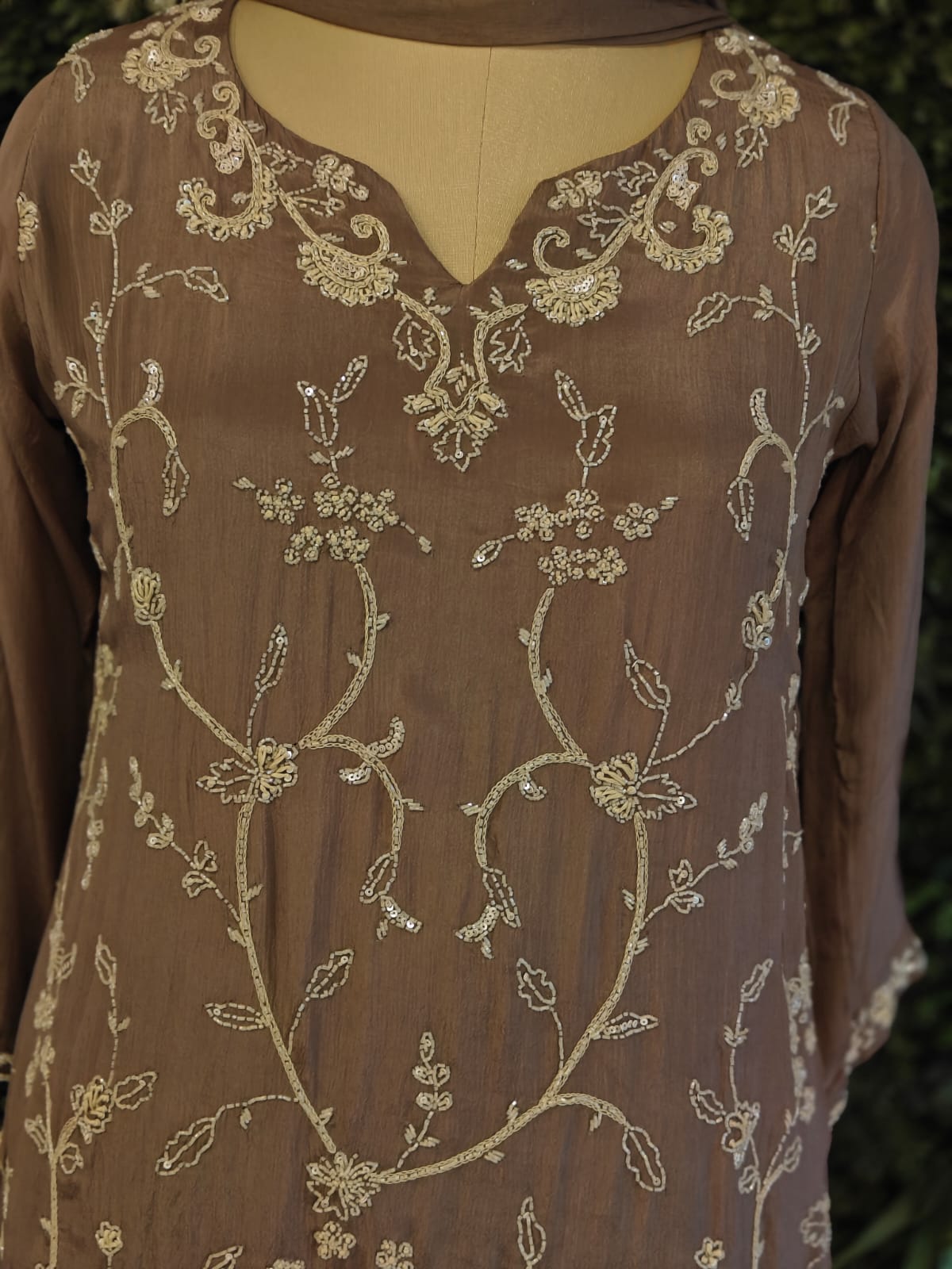 Brown Chinnon Hand Embroidery Sharara Kurtha 301