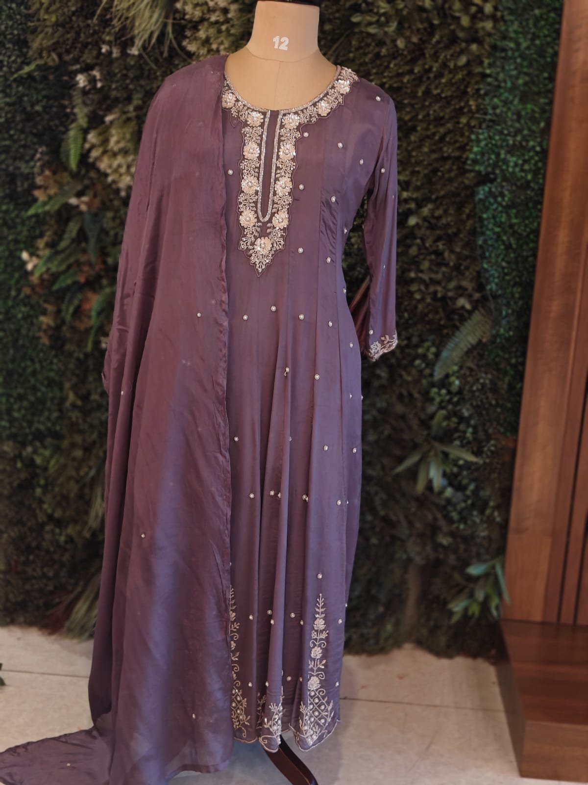 Purple Anarkali chinnon handwork party ware Kurtha 567