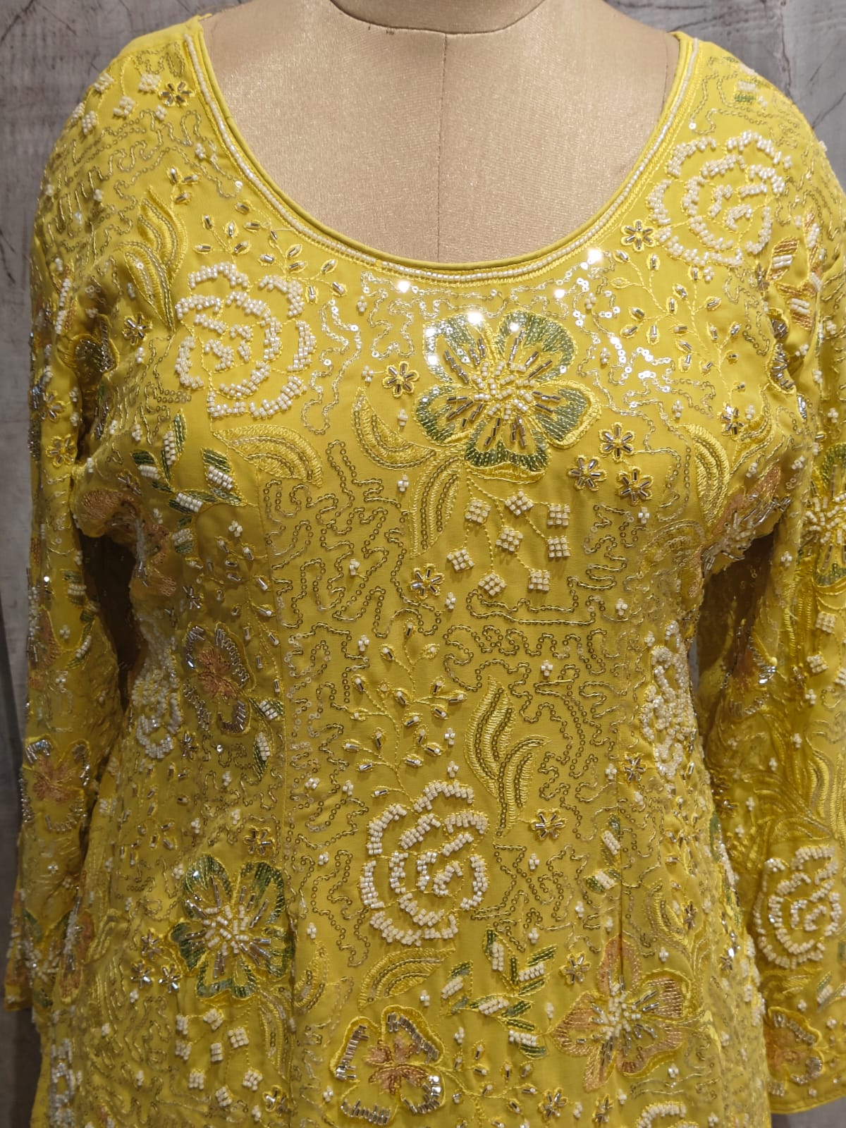 Yellow Chinnon Hand Embroidery Sharara Kurtha 301