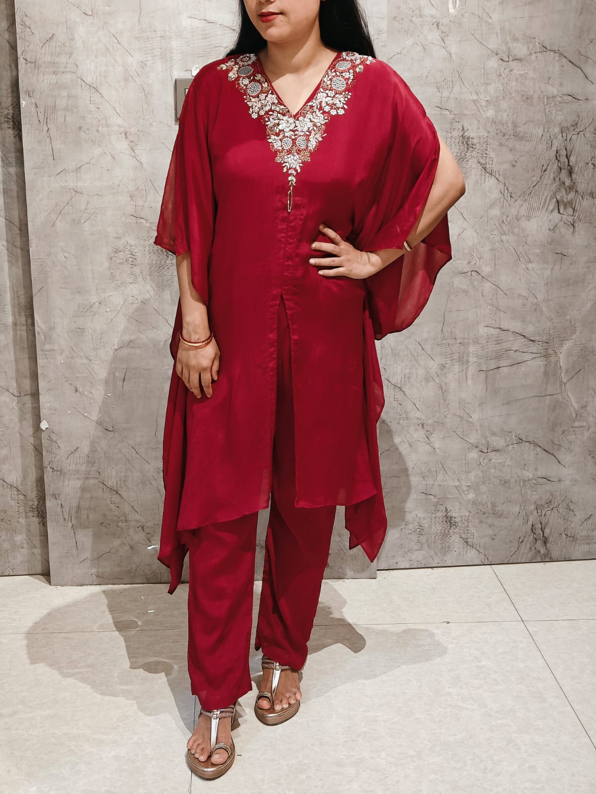 “Kafthan"  Cheery Red handwork partyware Kafthan Kurtha set