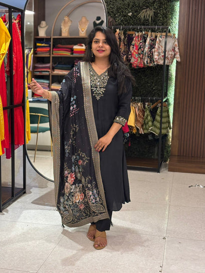 Black Handwork Dola silk Kurtha 227