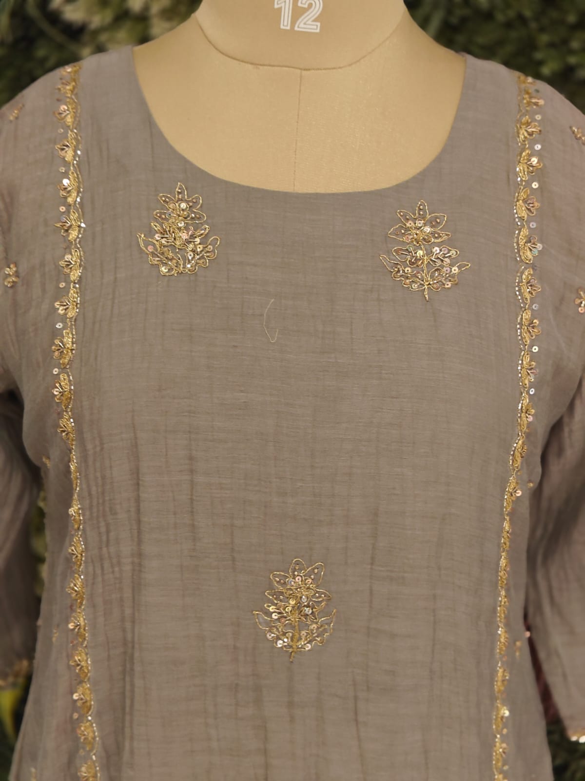 Gray Mul Chanderi Hand Embroidery Airline Kurtha 392