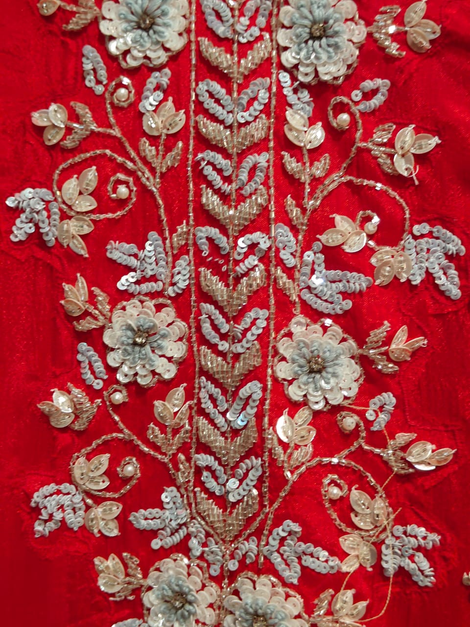 Red Anarkali Chinnon Hand Embroidery Kurtha 567