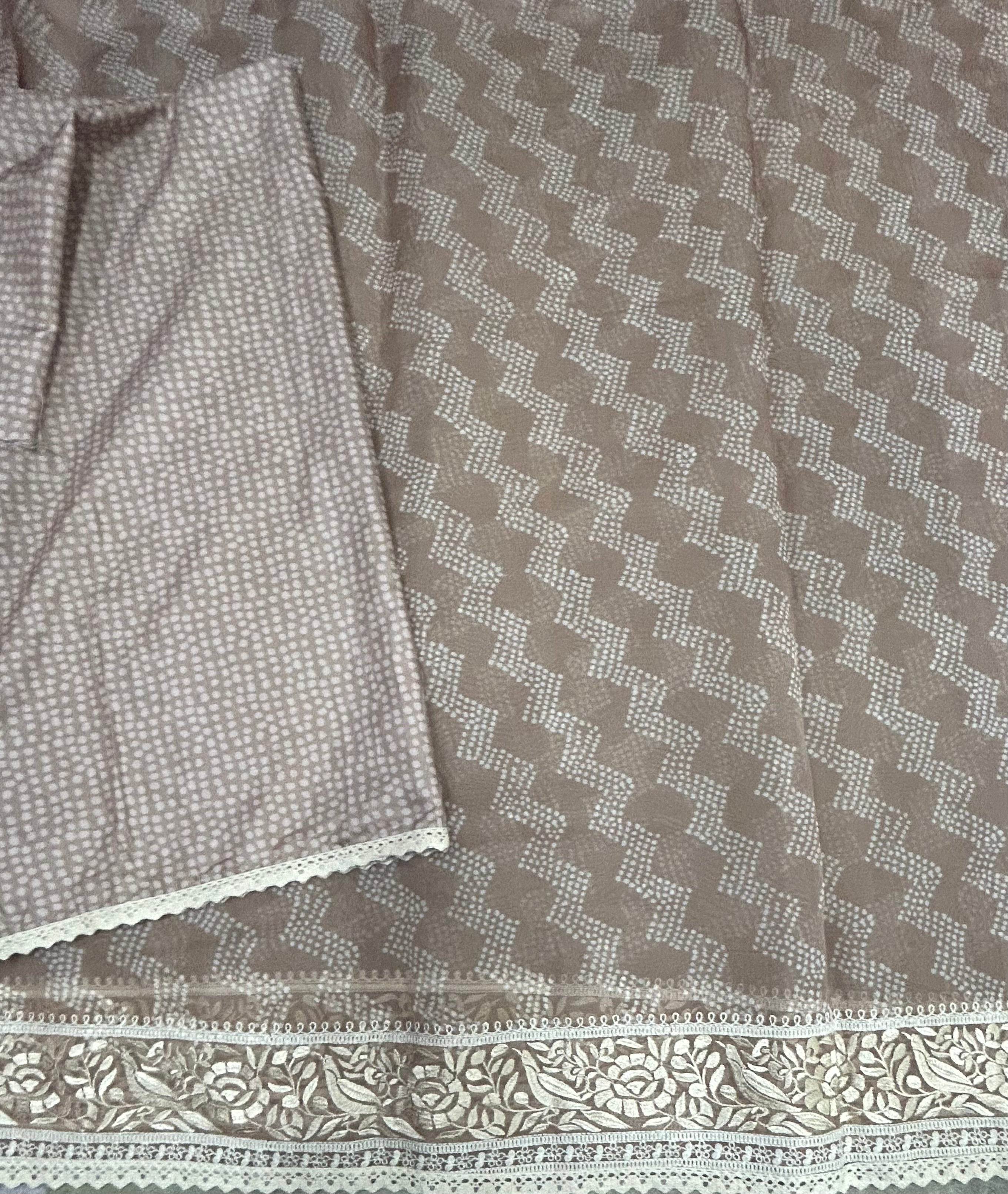 Light brown embroidery work semi organza saree