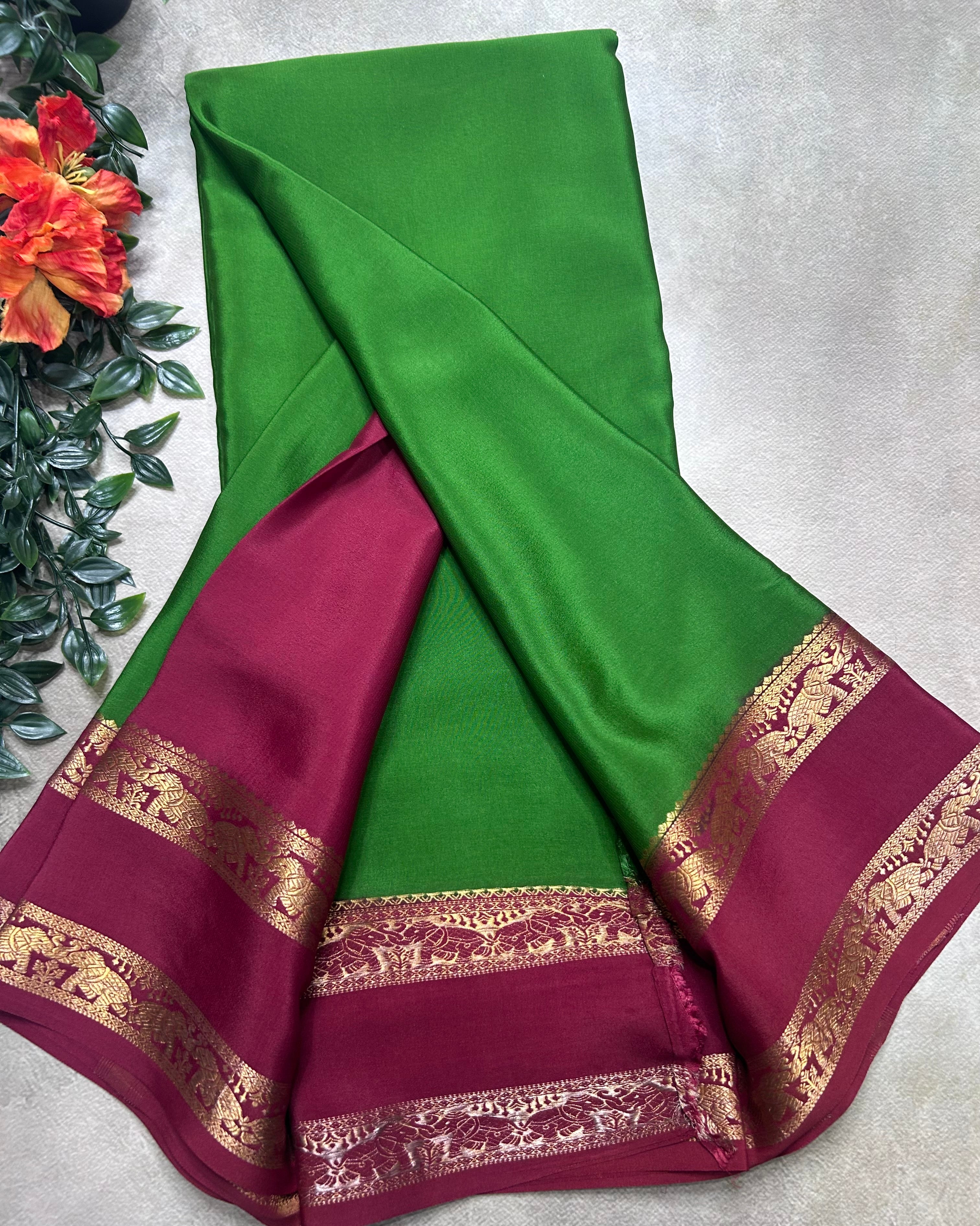 Green bentex border pure mysore silk saree(MSC106)