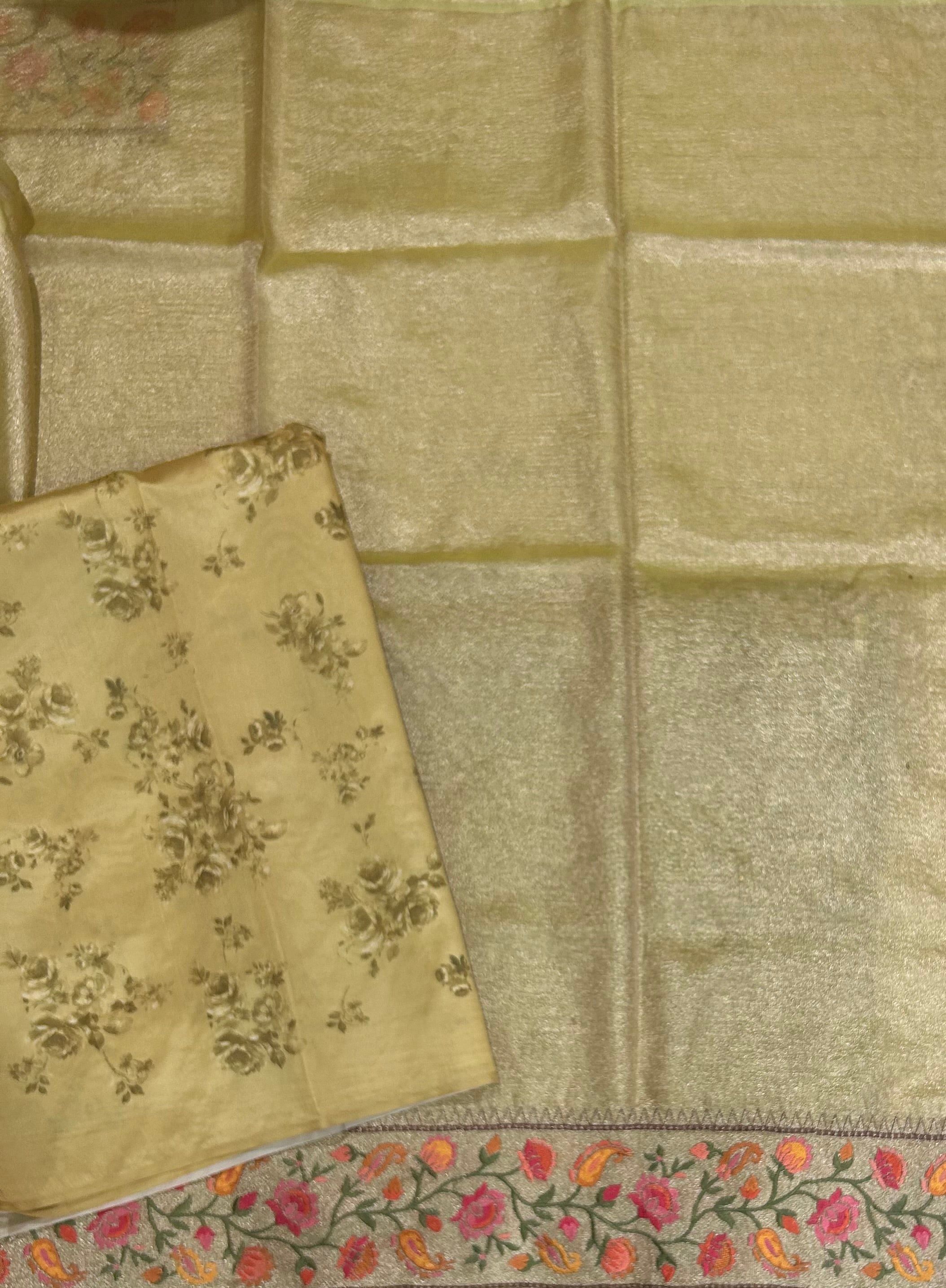 Pastel green embroidery work crush tissue 104 saree