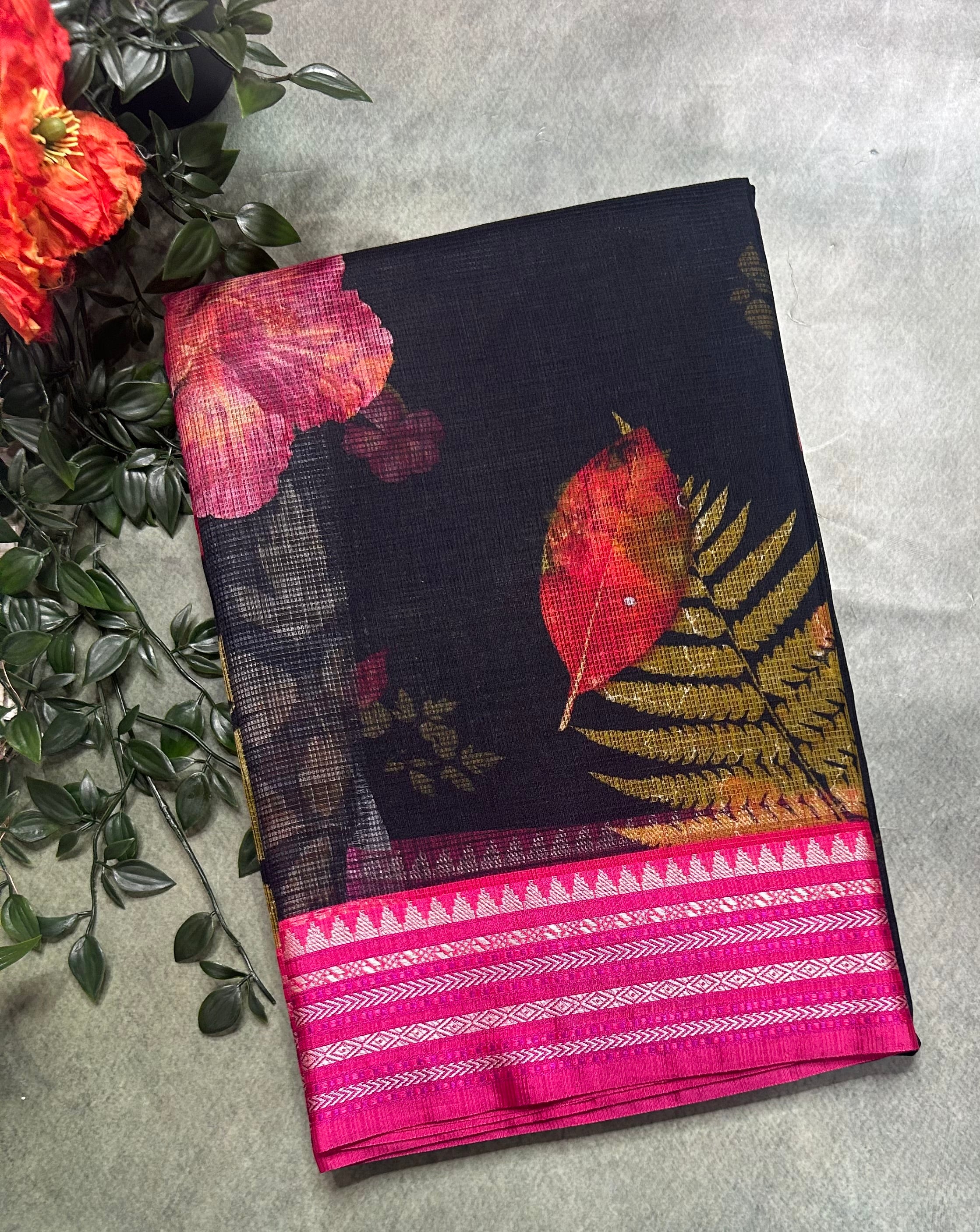Black digital print Kota checks 105 saree
