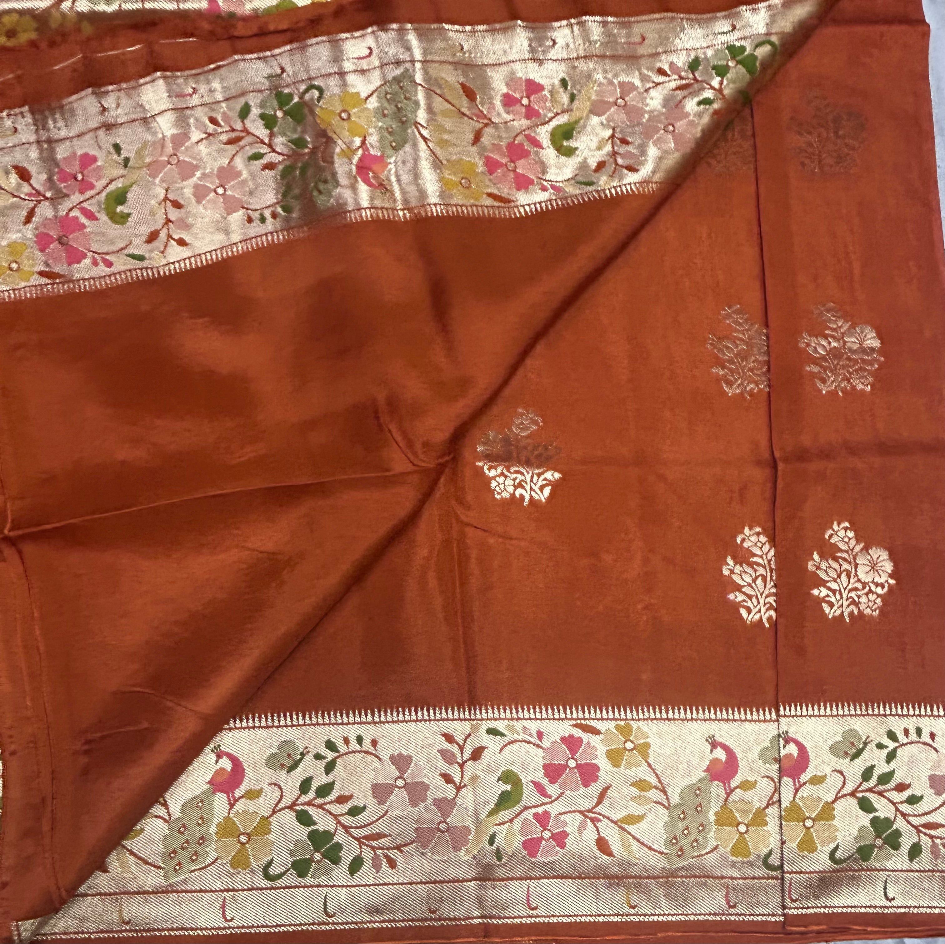 Rust orange Paithani border tussar crepe 106 saree