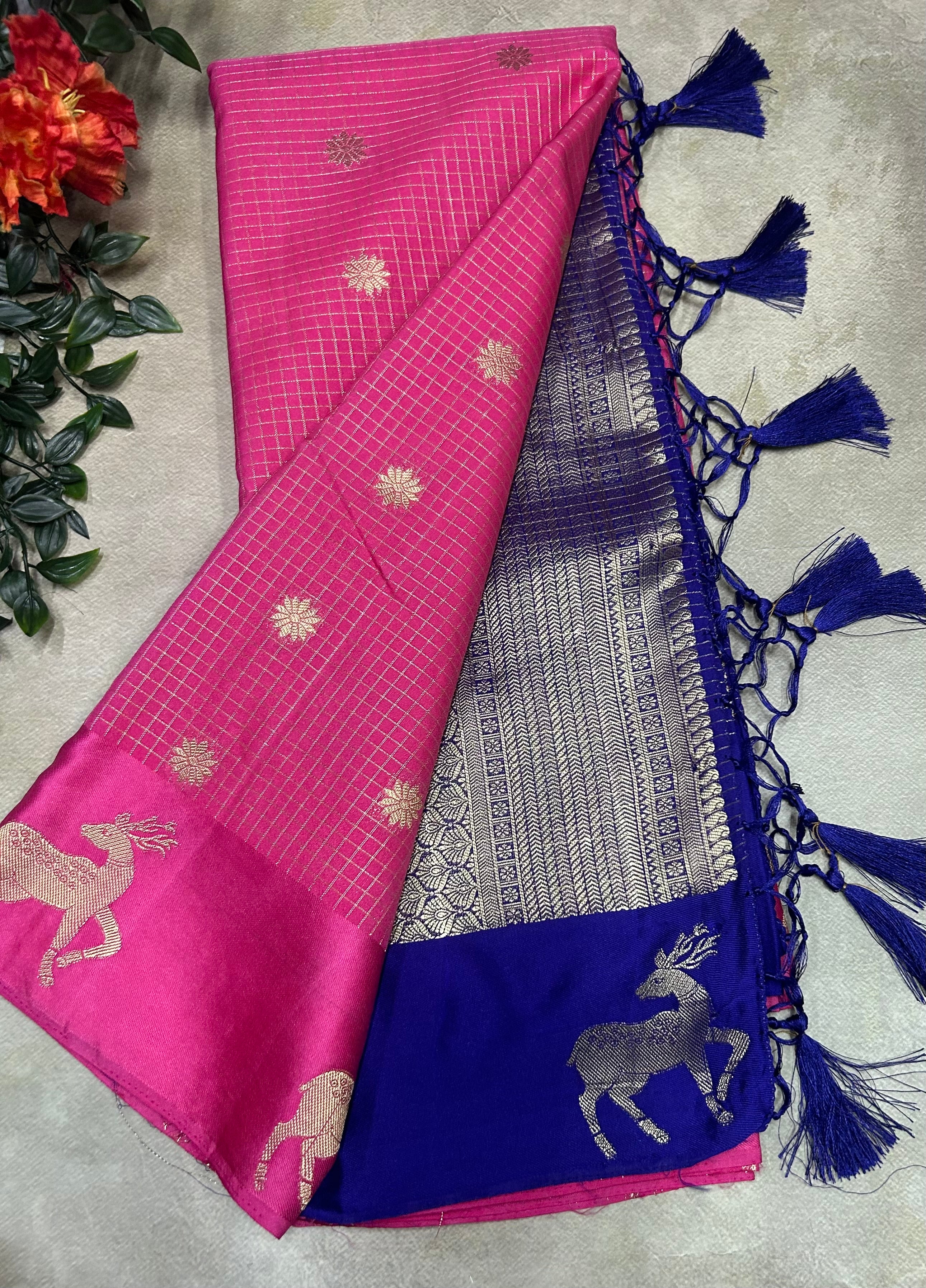Light pink small checks semi Mysore crepe saree(SMC106)