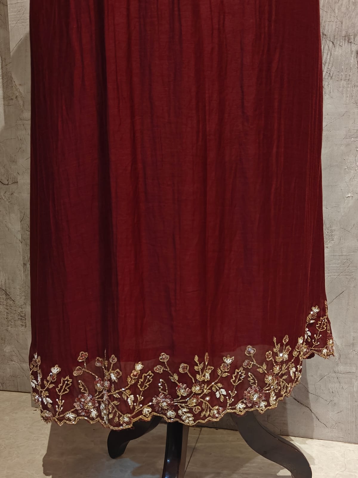 Brown Mul Chanderi Hand Embroidery Anarkali Kurtha 131