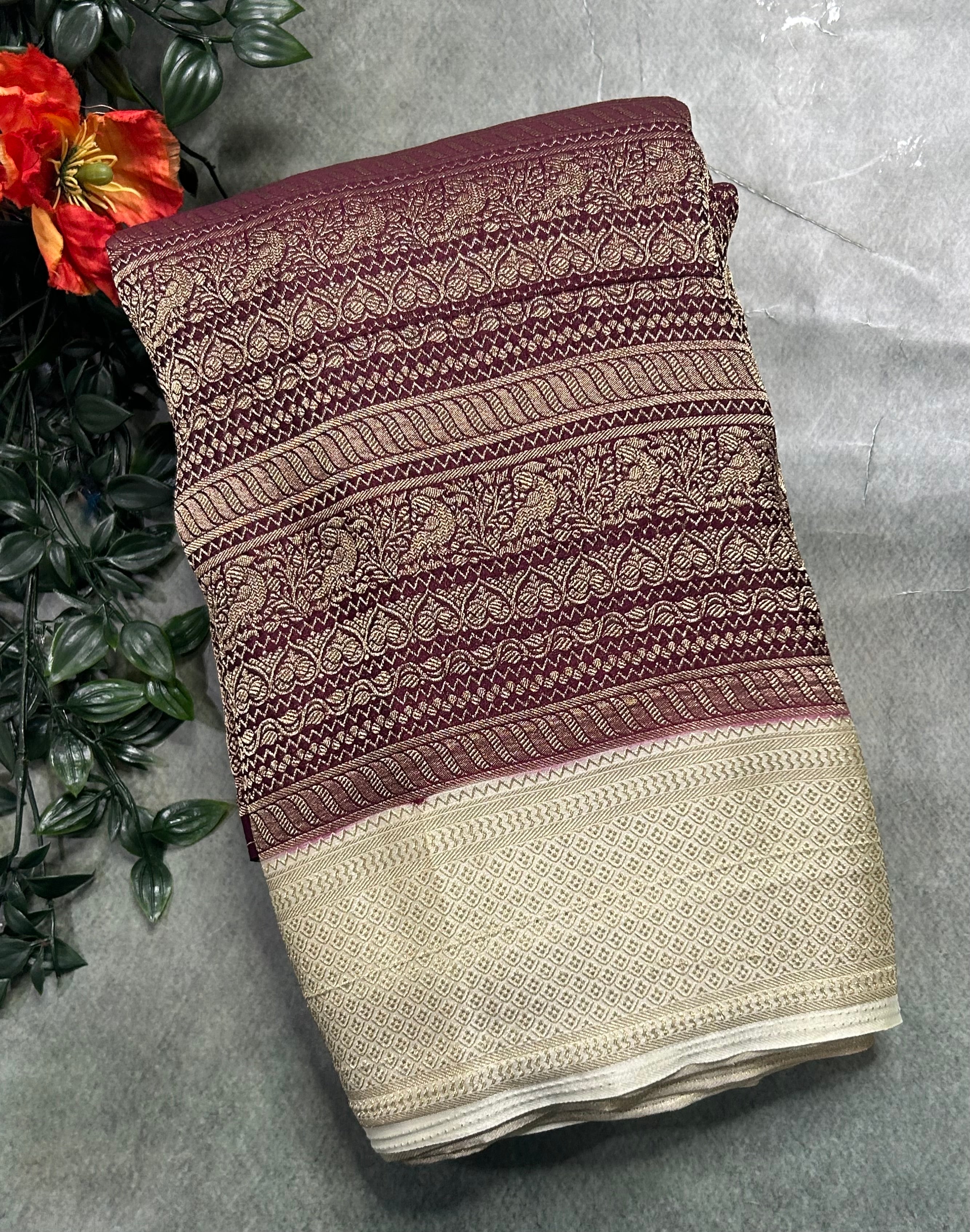 Wine brocade semi georgette 105 saree