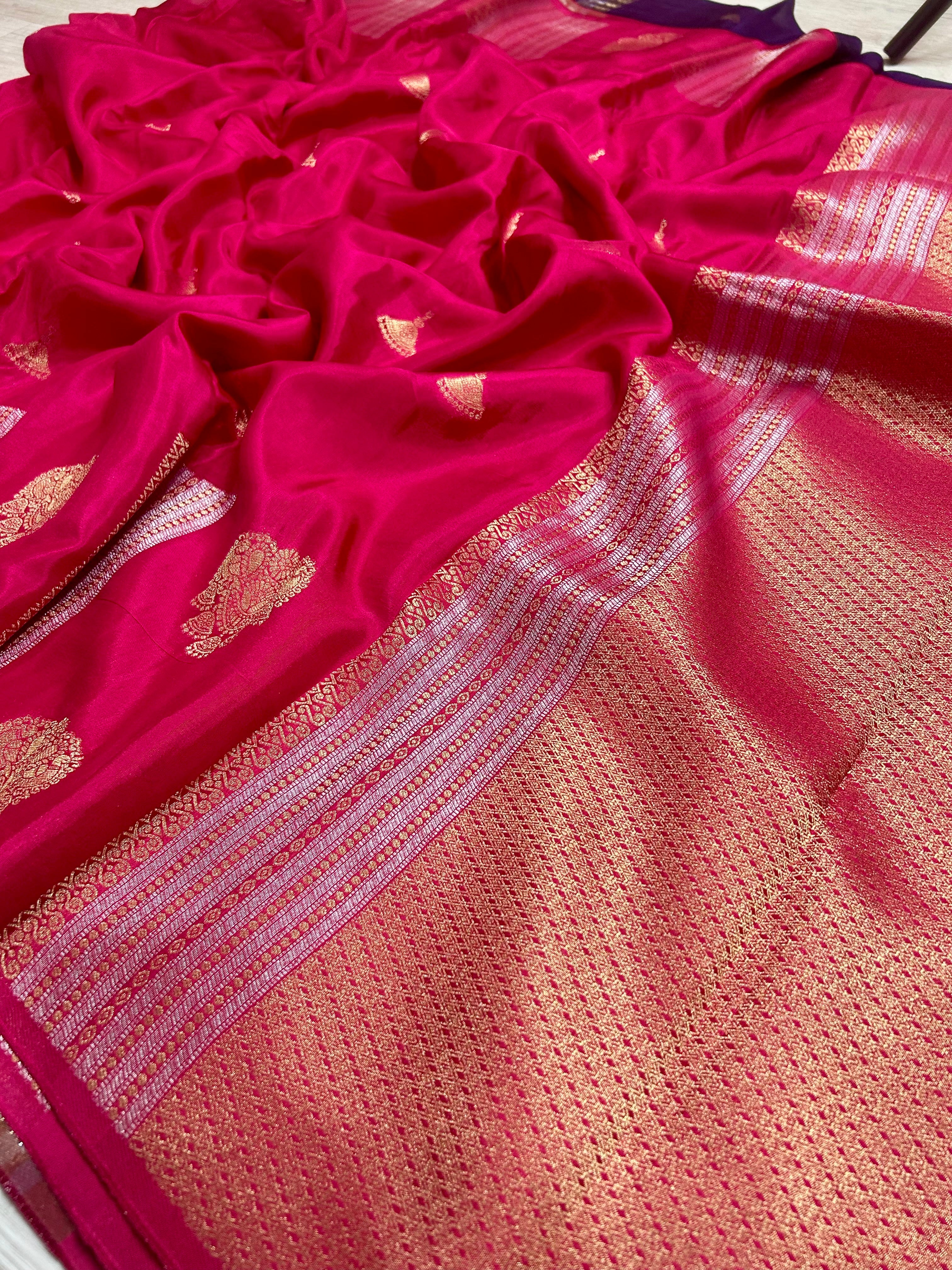 Pink big stripes n jumka Butta dola crepe 105 saree