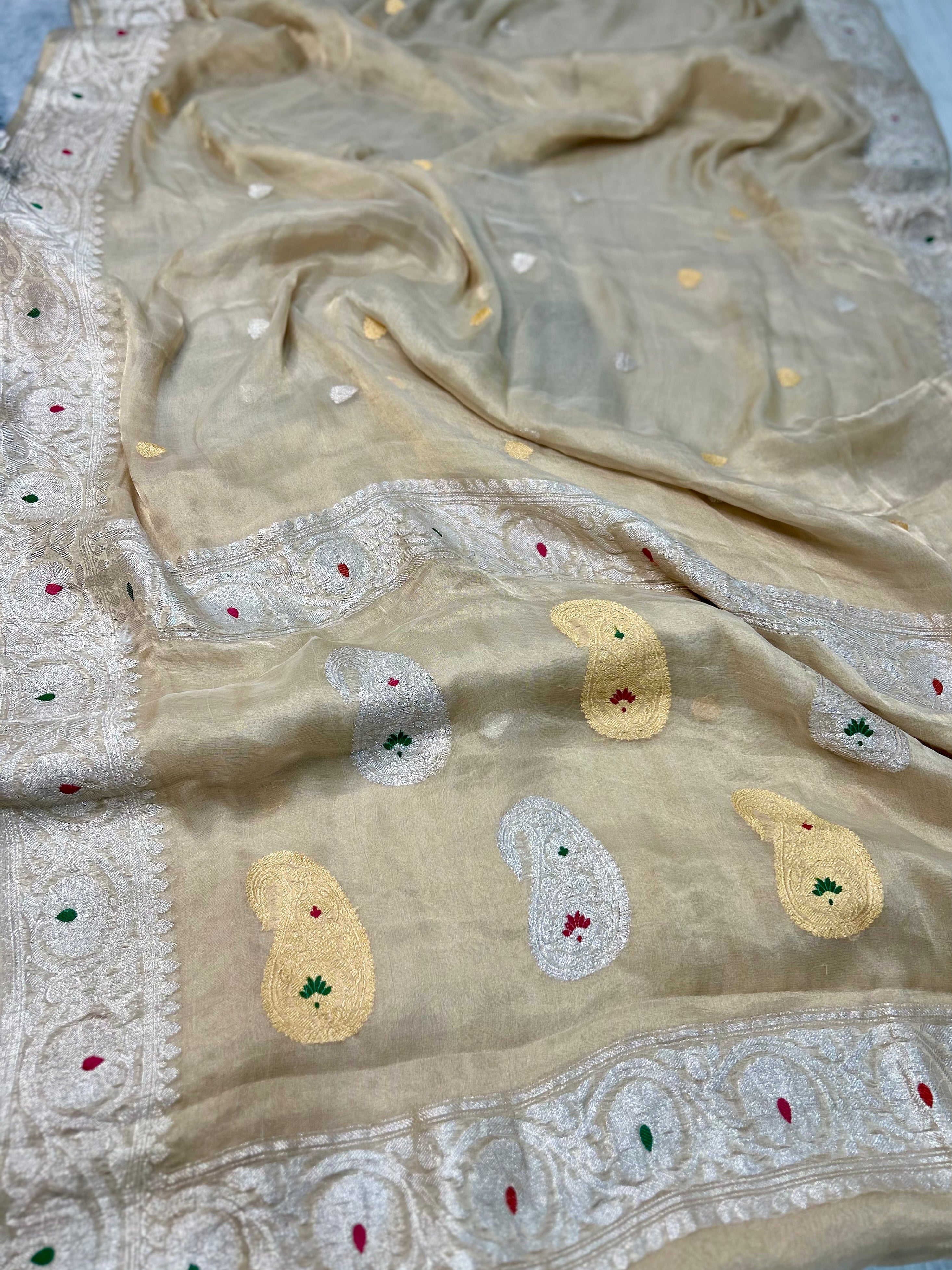 Golden tissue chiffon saree 101