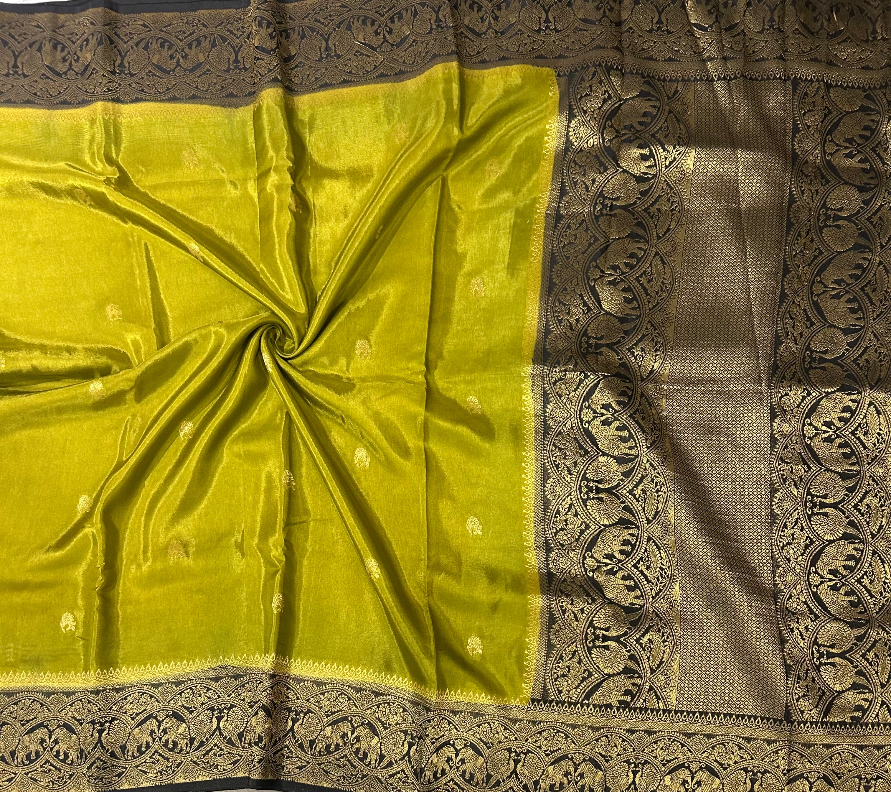 Mehendi green contrast border semi Mysore 105 saree