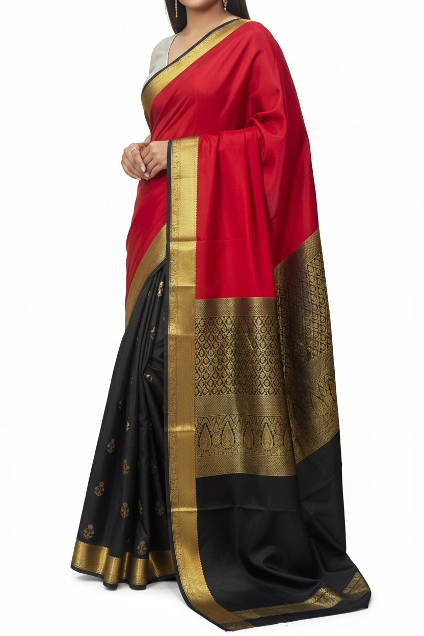 Red n black partly pallu pure Mysore silk saree PP106 (Copy)