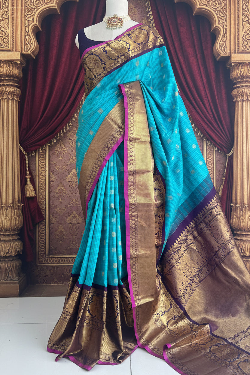 Sky blue pure handloom gadwal 101 silk saree