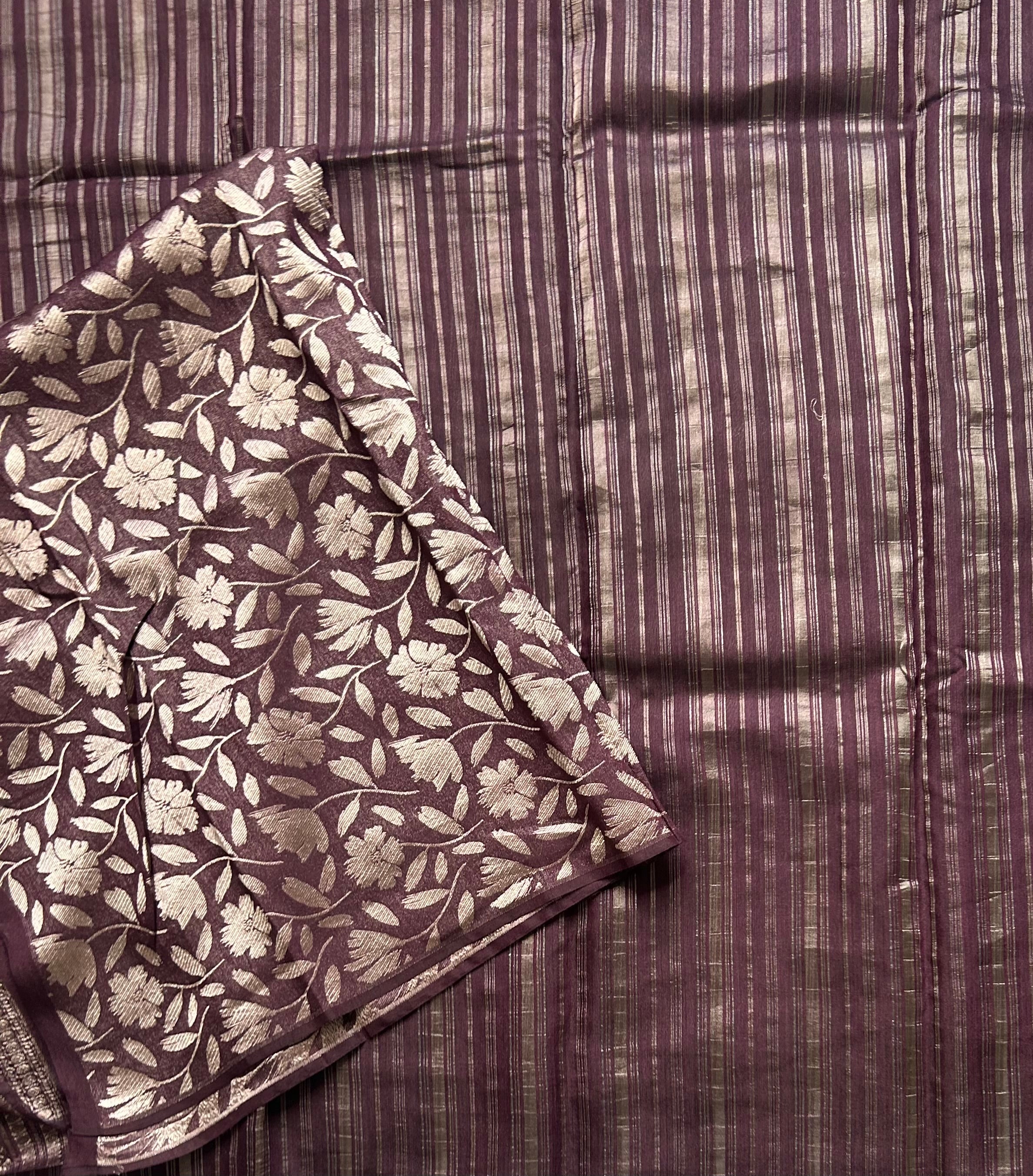 Dark wine stripes pure organza tissue 103 saree