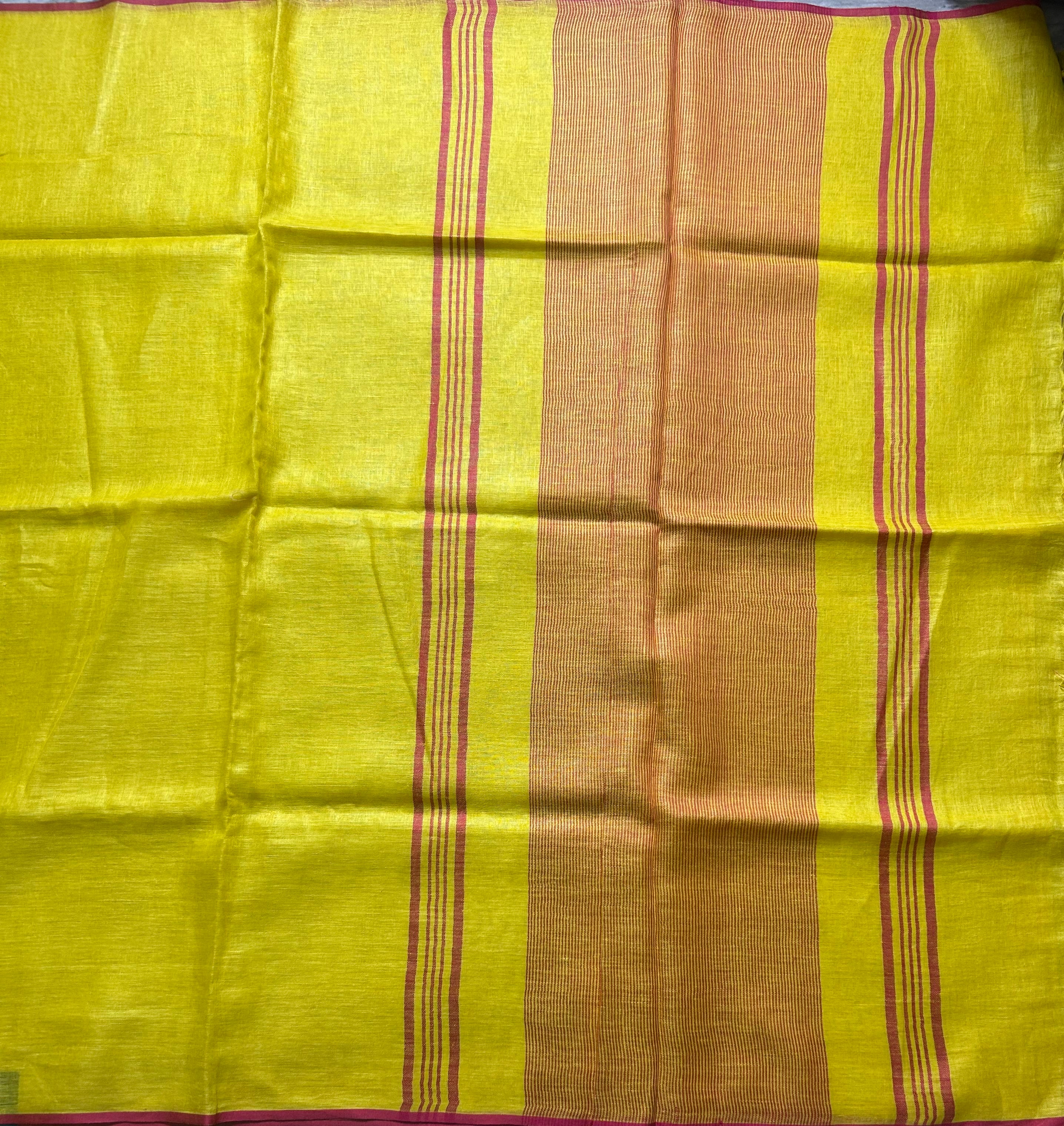 Yellow pure linen cotton 103 saree