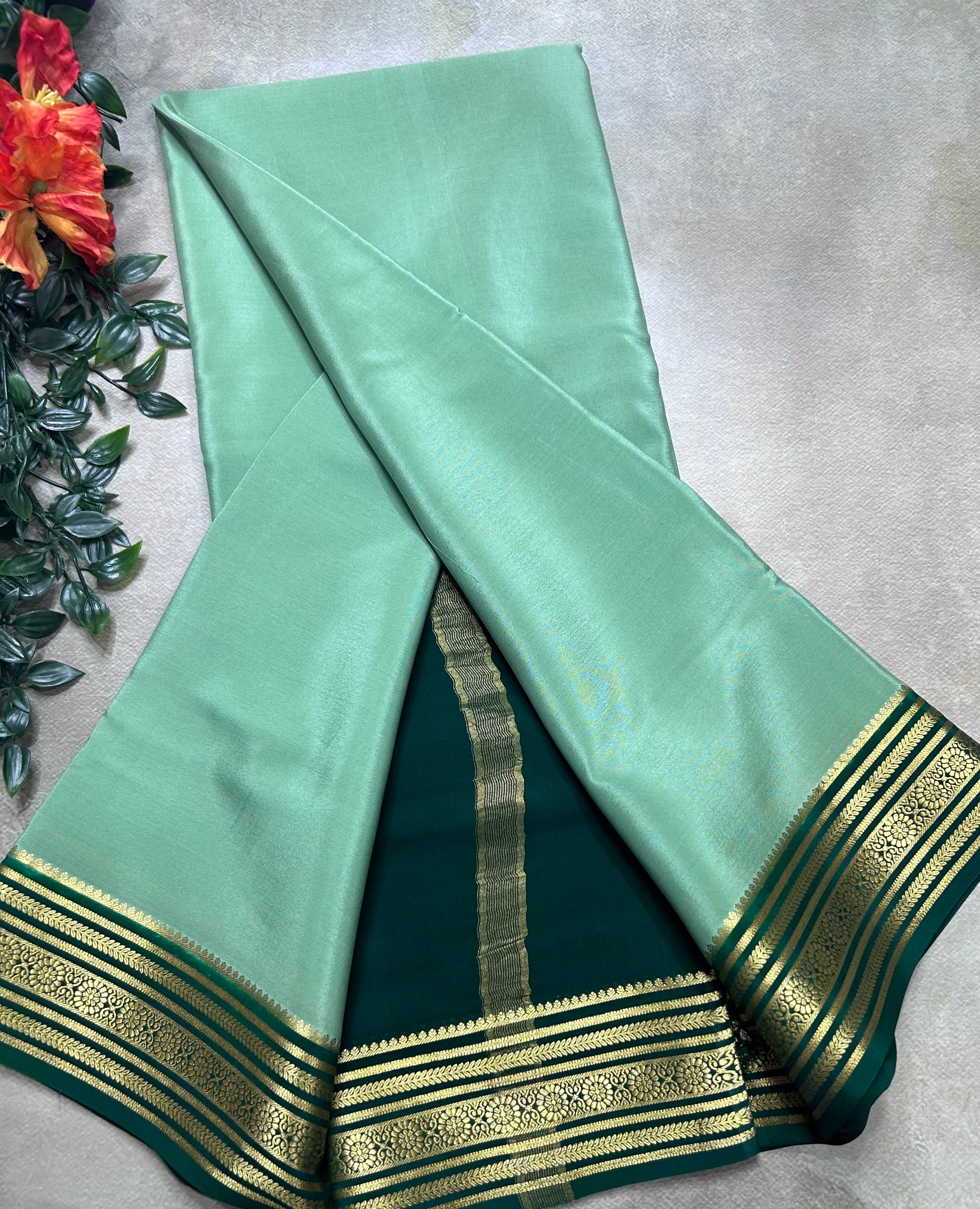 Pastel green small border pure mysore silk saree(MSC106)