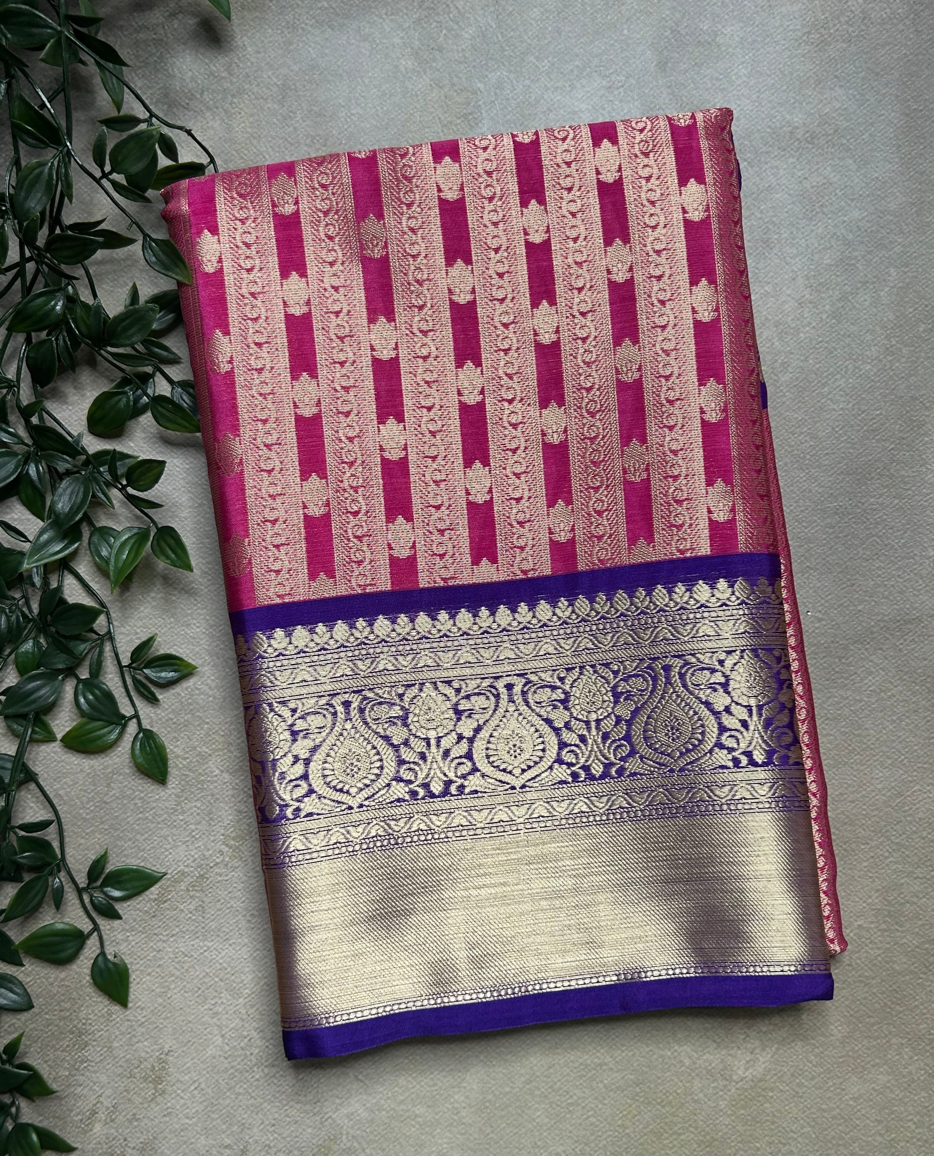 Rani pink Benarasi tissue saree