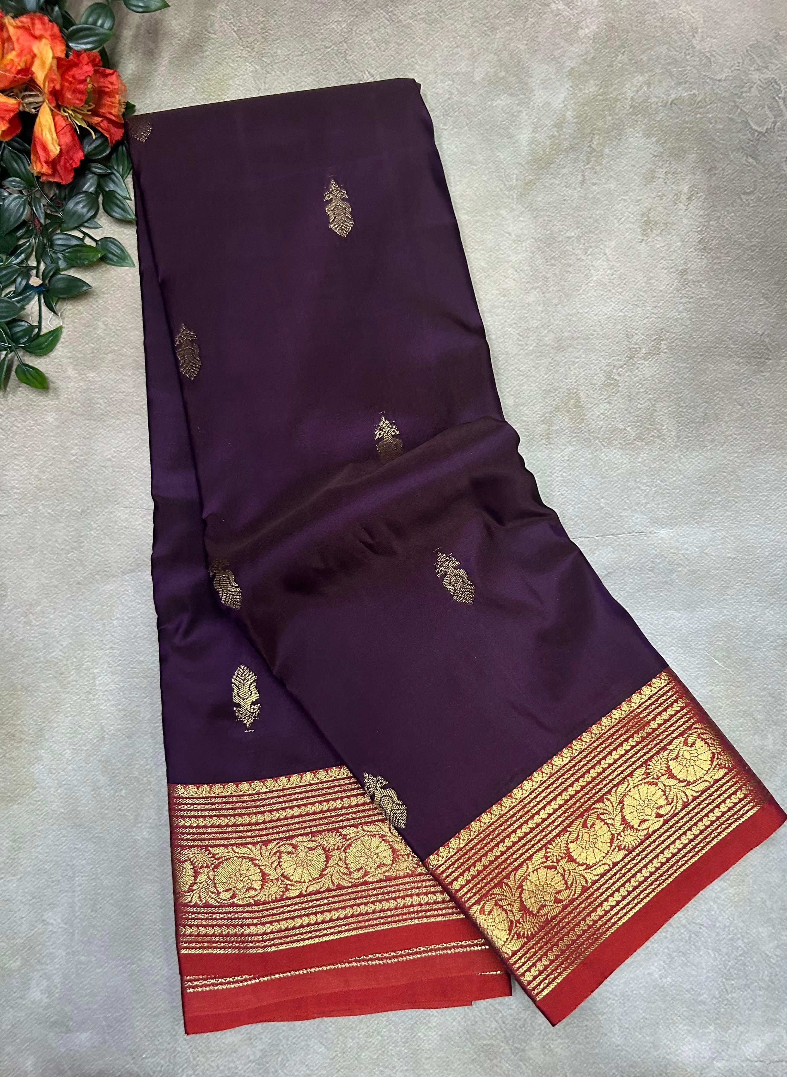 Wine small border semi Kanchi-105 saree