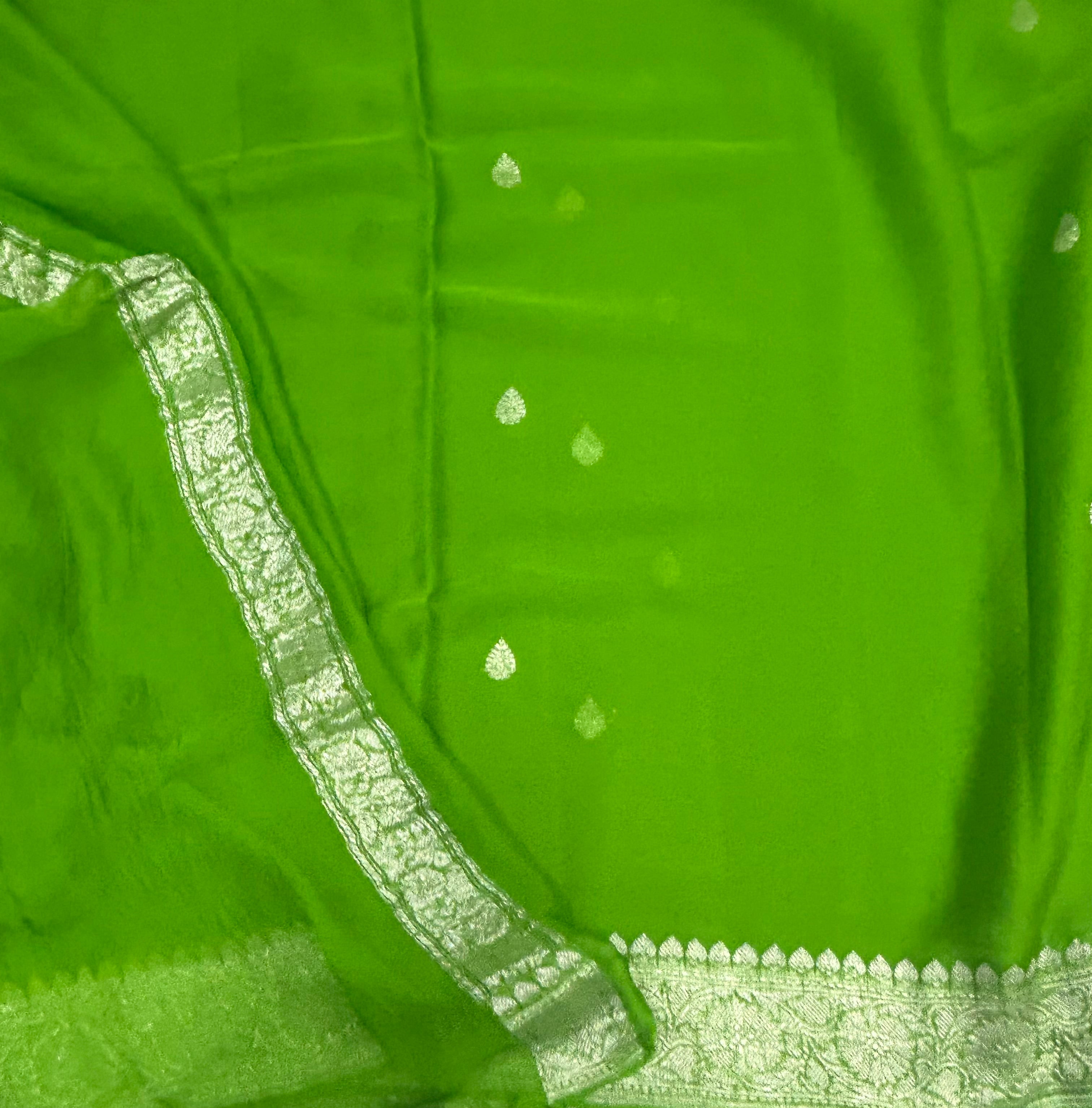 Green small butta chiffon pure 104 saree