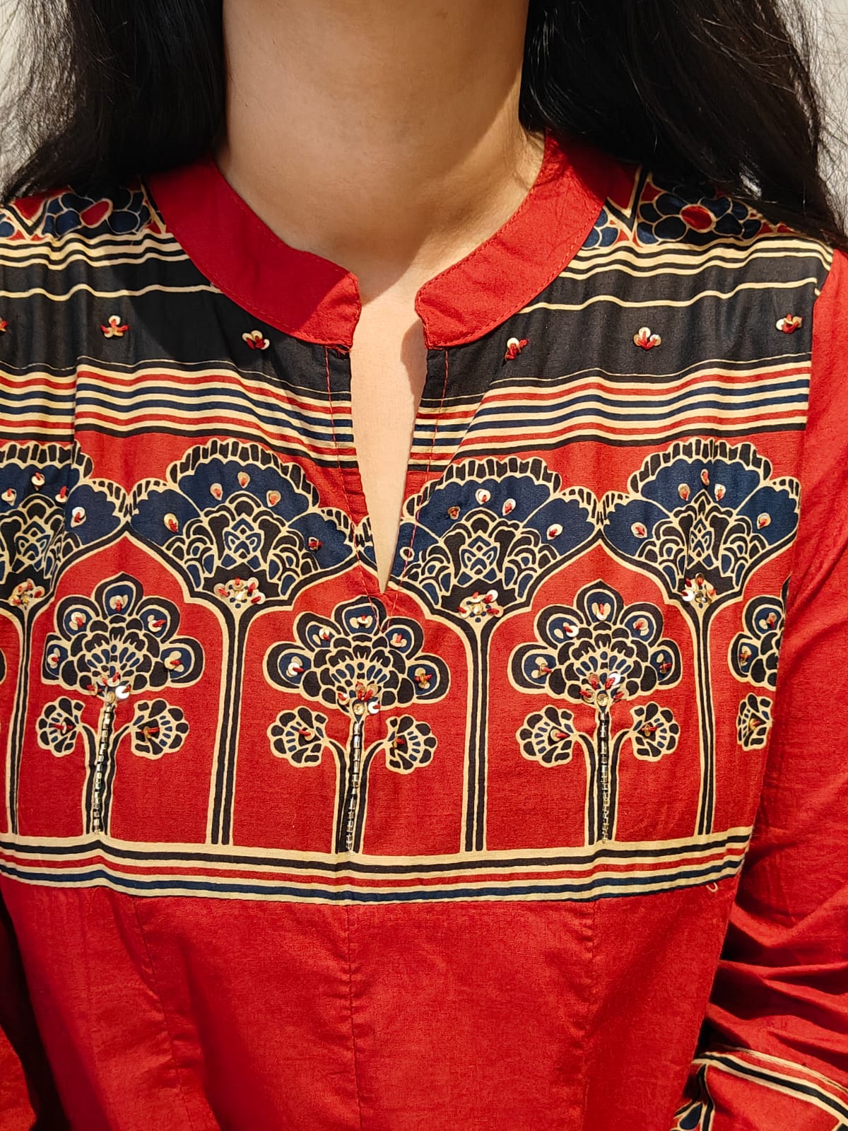 “Naya” Red Cotton Thread work Kurtha 088