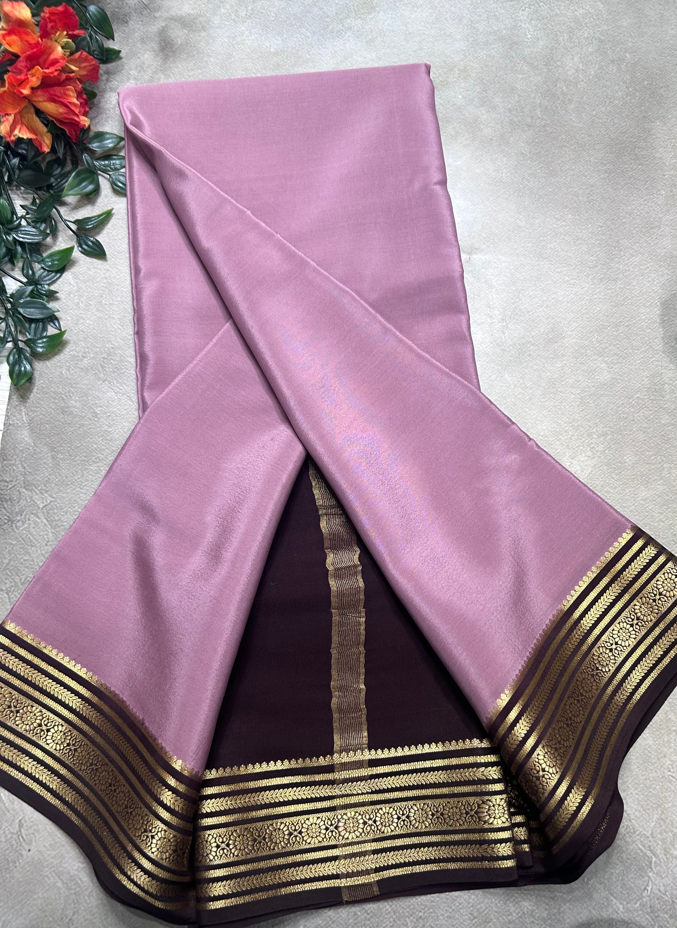 Light onion pink small border pure mysore silk saree(MSC106)