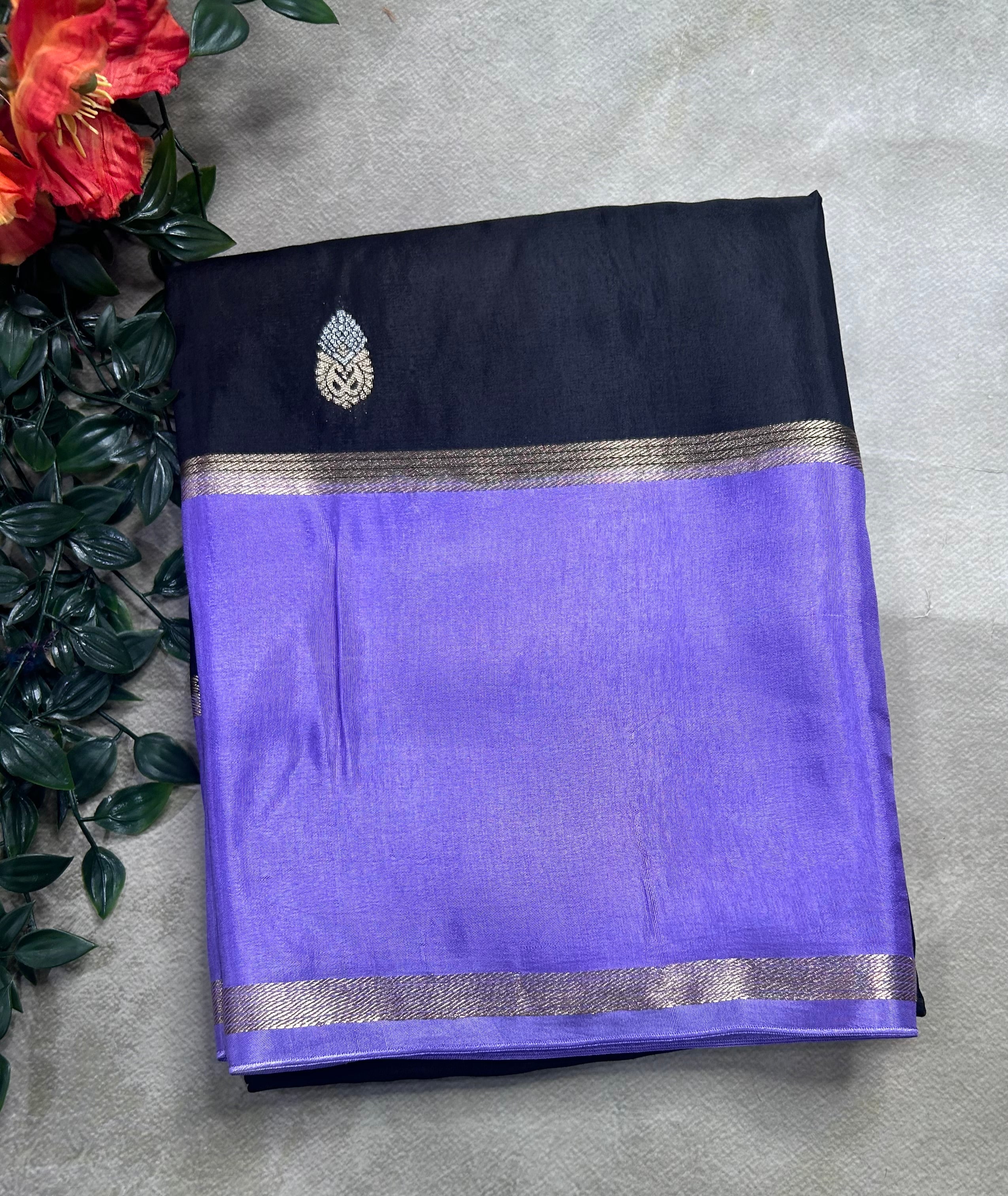 Black bentex border semi Mysore crepe 106 saree