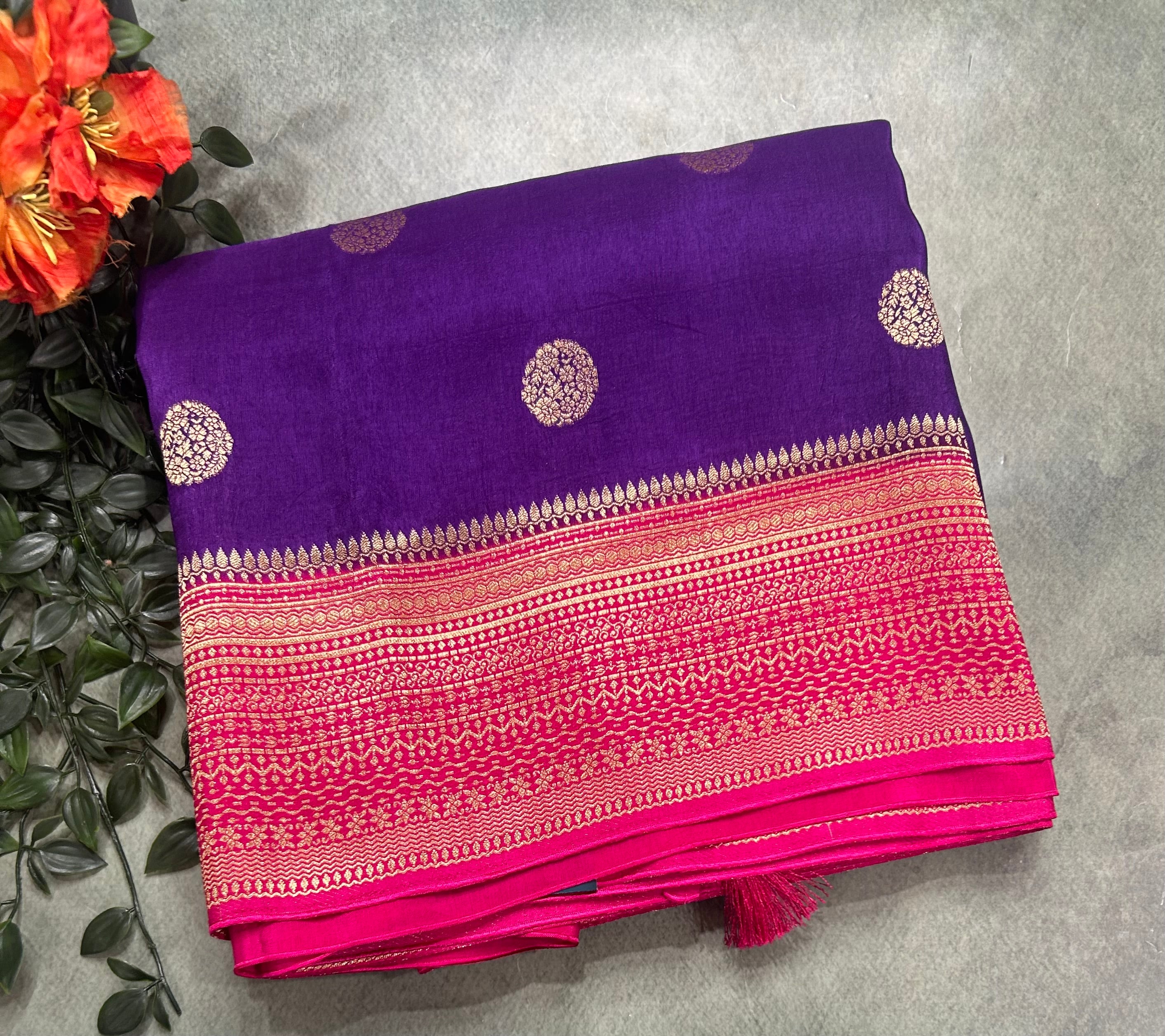 Purple n pink vintage Butta dola crepe 104 saree