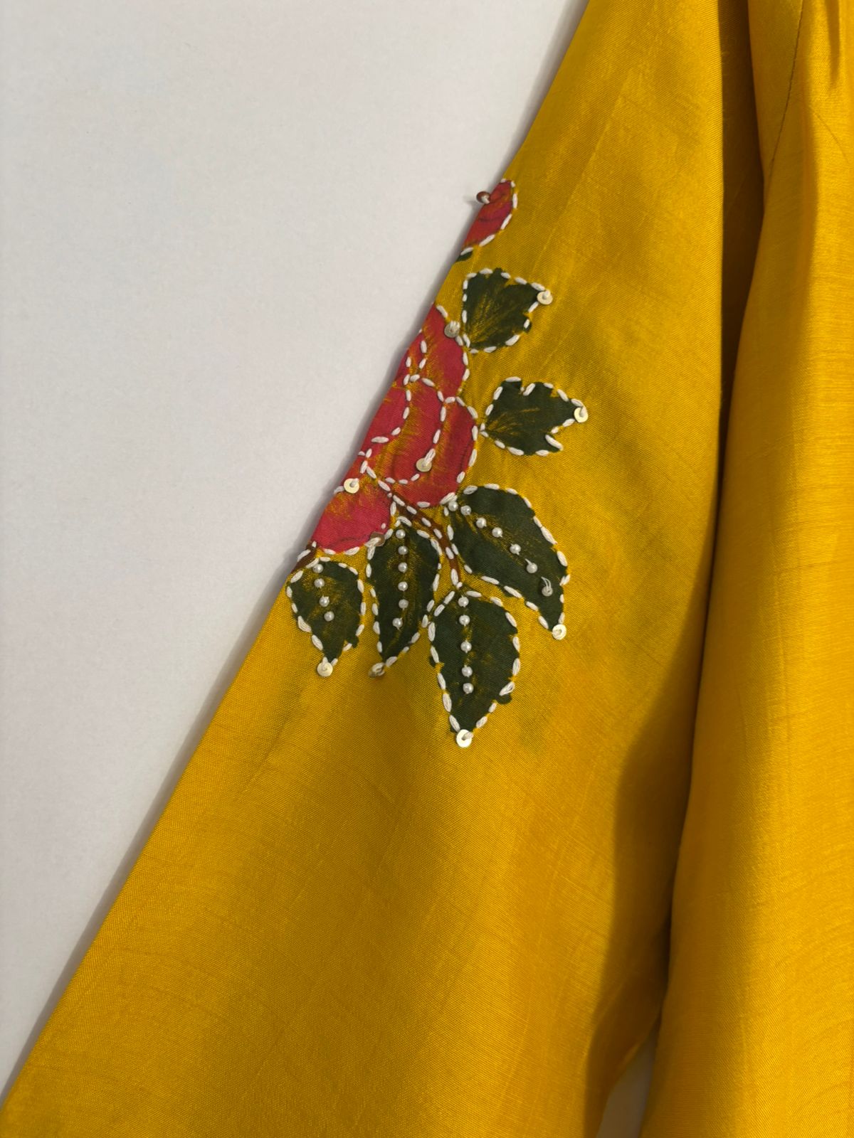 Yellow Dola Silk Thread Embroidery Airline Kurtha 483