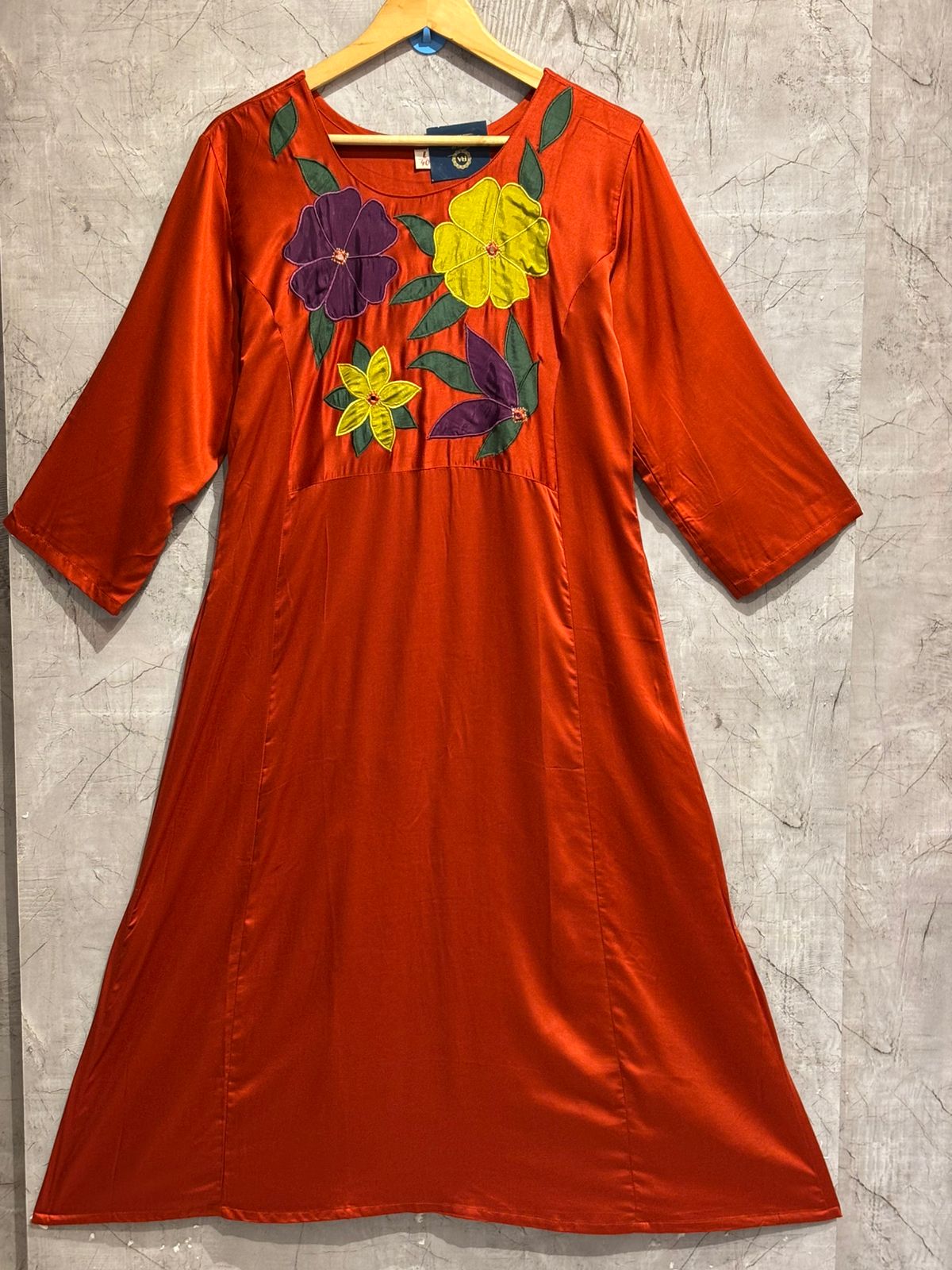 Orange Cord Set Flower pattern kurtha set