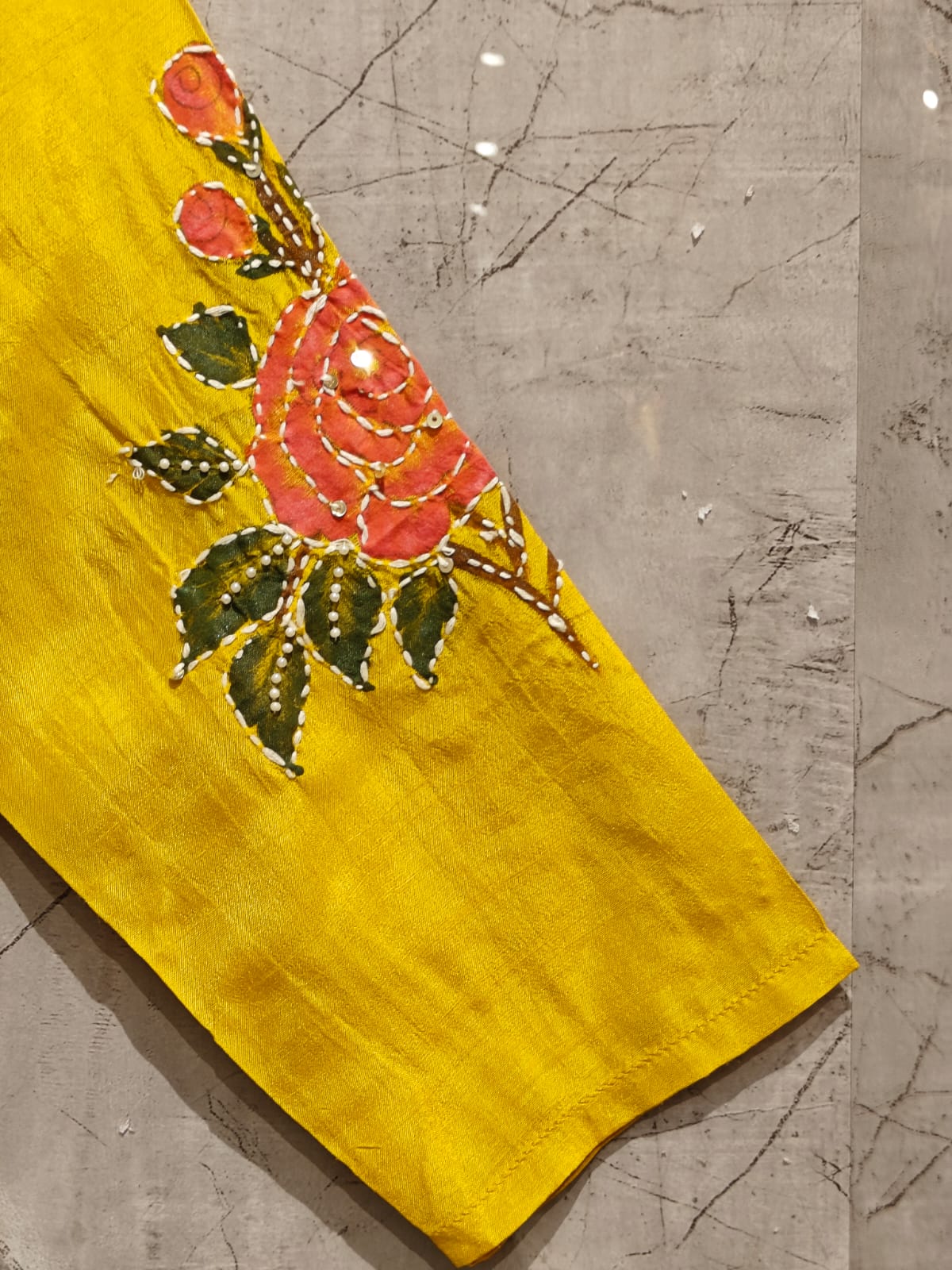 Yellow Dola Silk embroidery Kurtha set