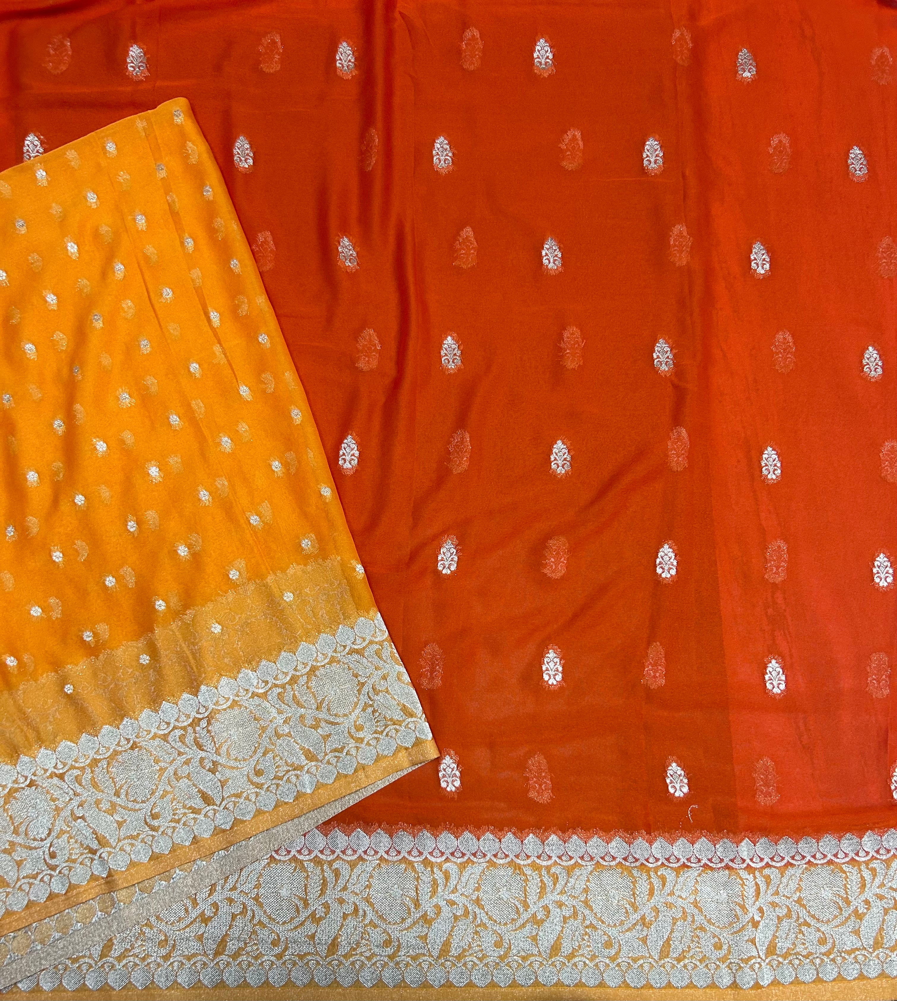 Orange small Butta semi chiffon Benarasi 105 saree
