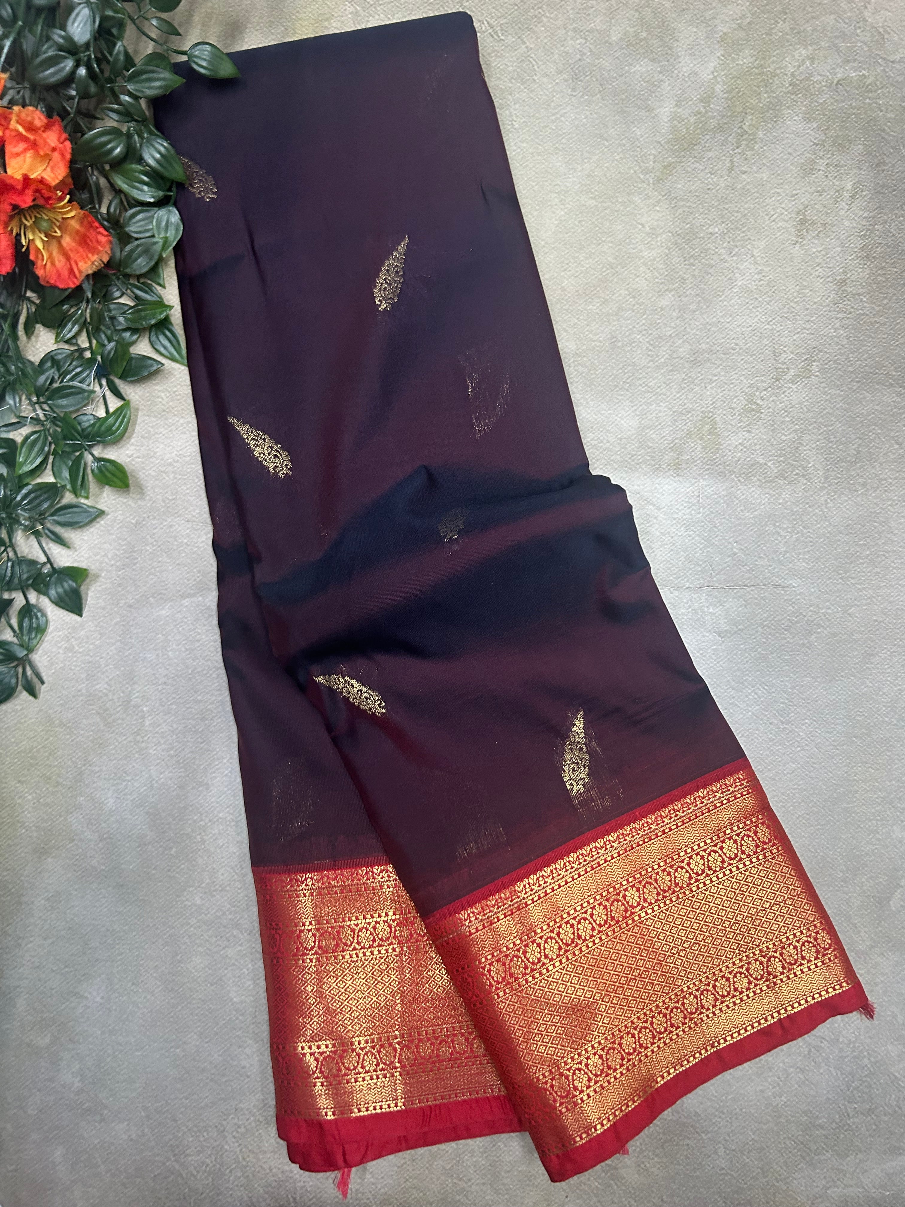 Wine small border semi Kanchi-105 saree