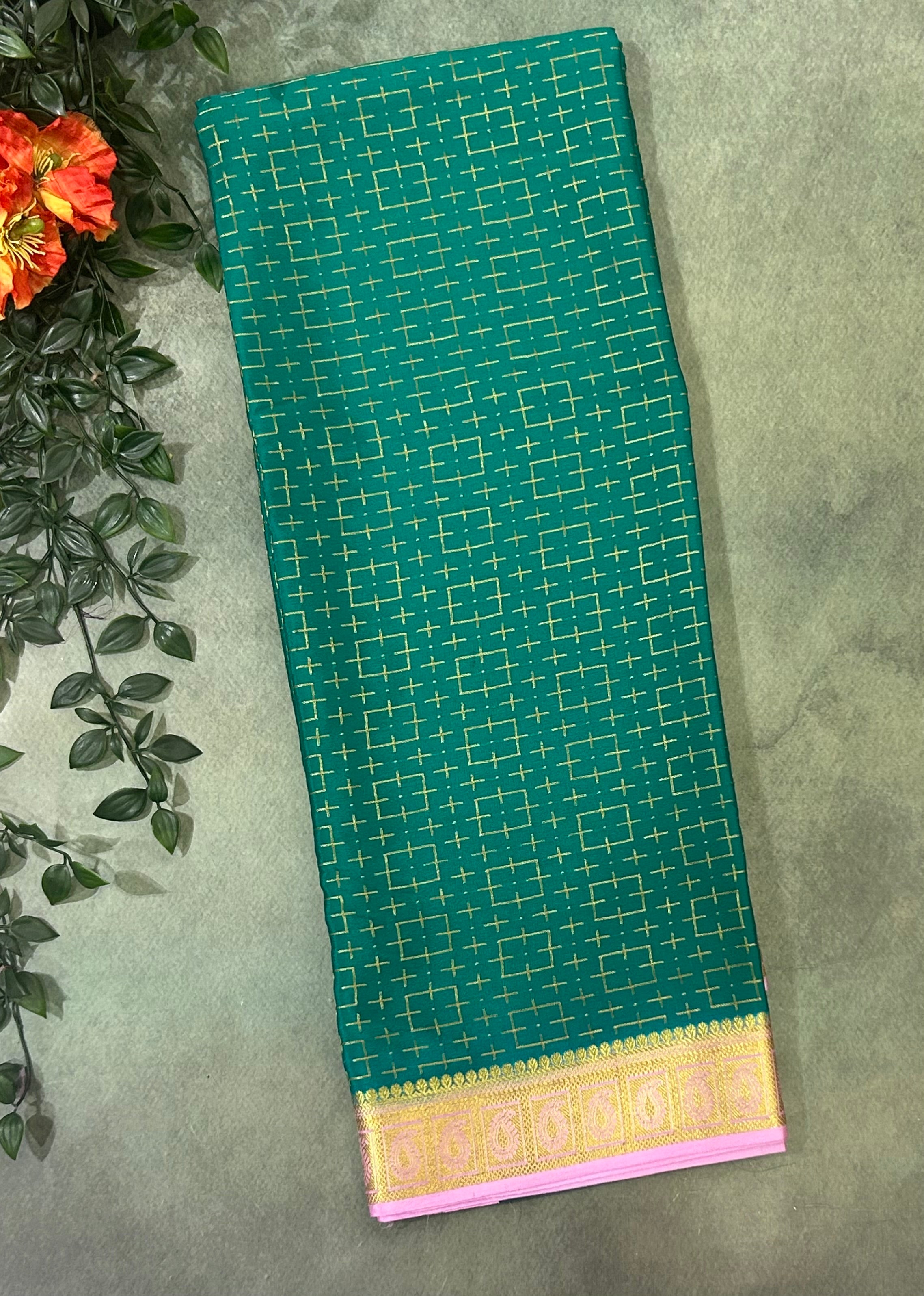 Rama green pure Mysore crepe silk saree