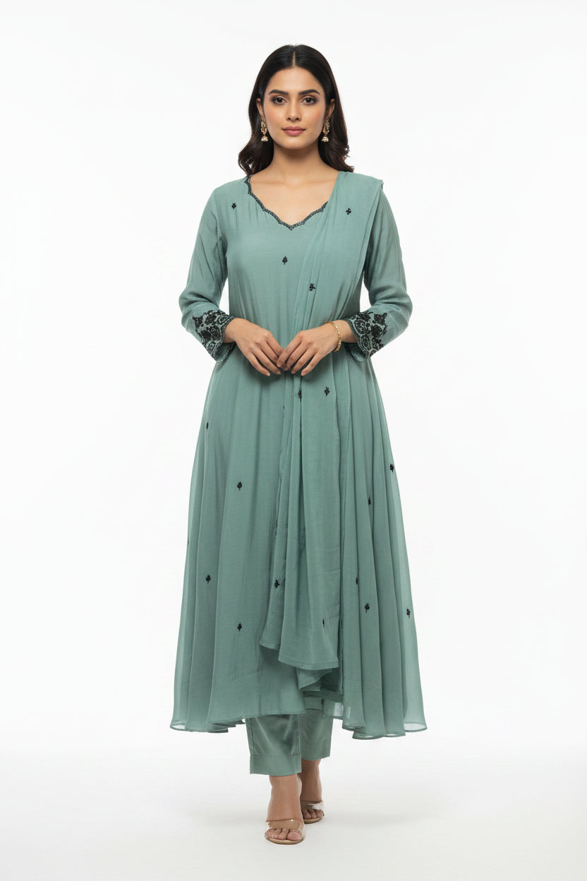 Blue Mul Chandheri A line Kurtha  151