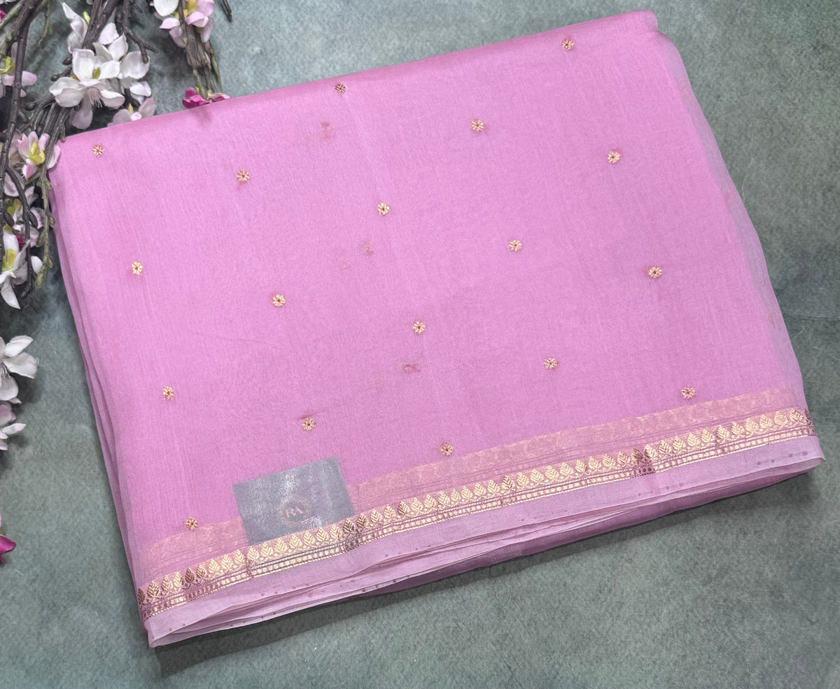 Onion pink pure Kora Organza Saree 111