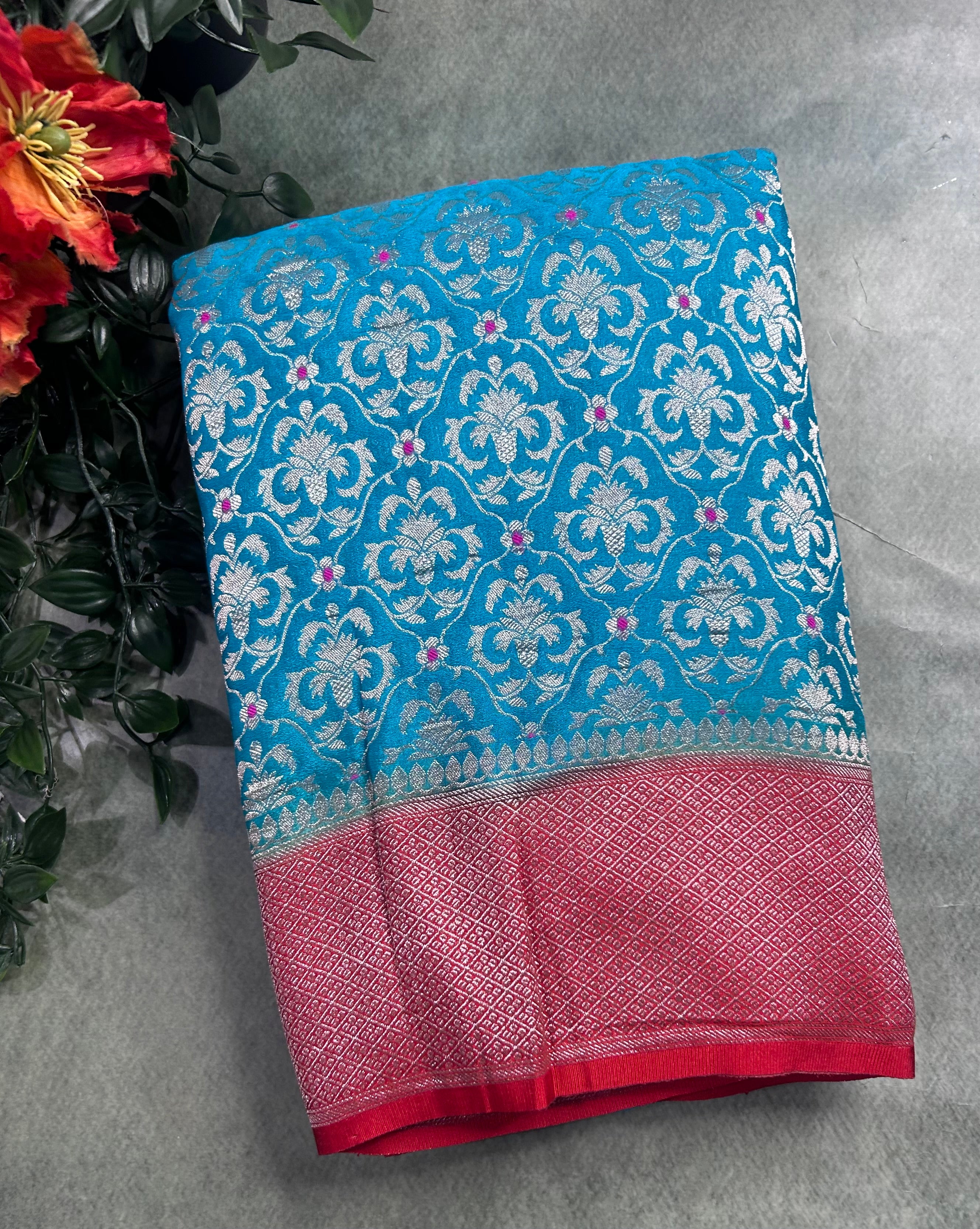 Light Rama green  brocade semi georgette 105 saree