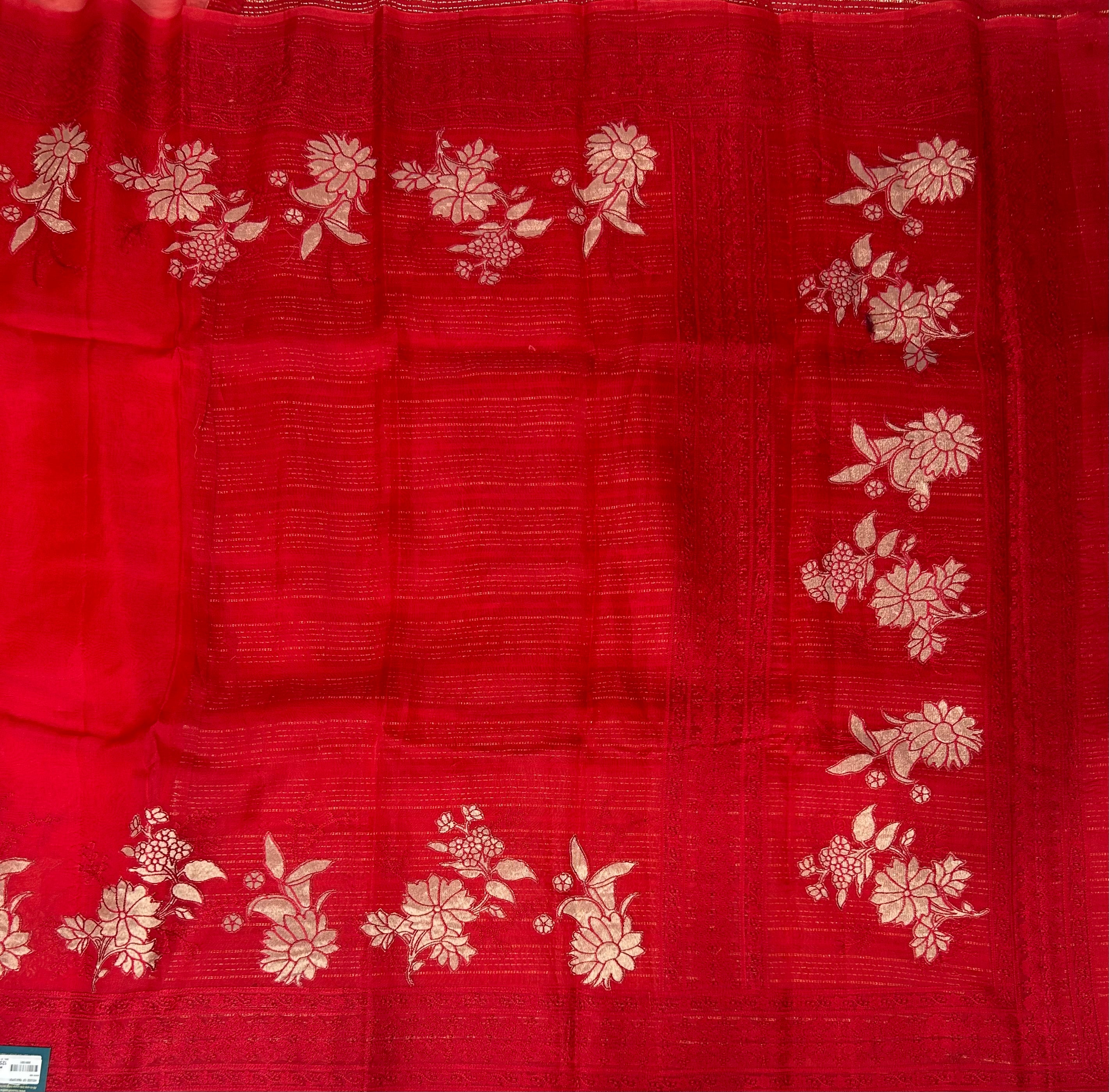 Red pure organza 101 embroidery saree