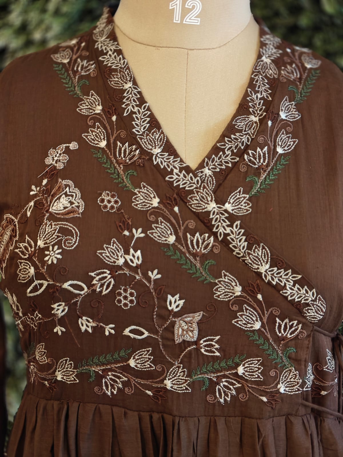 Brown Cotton Anarkali With Thread Work Kurtha
