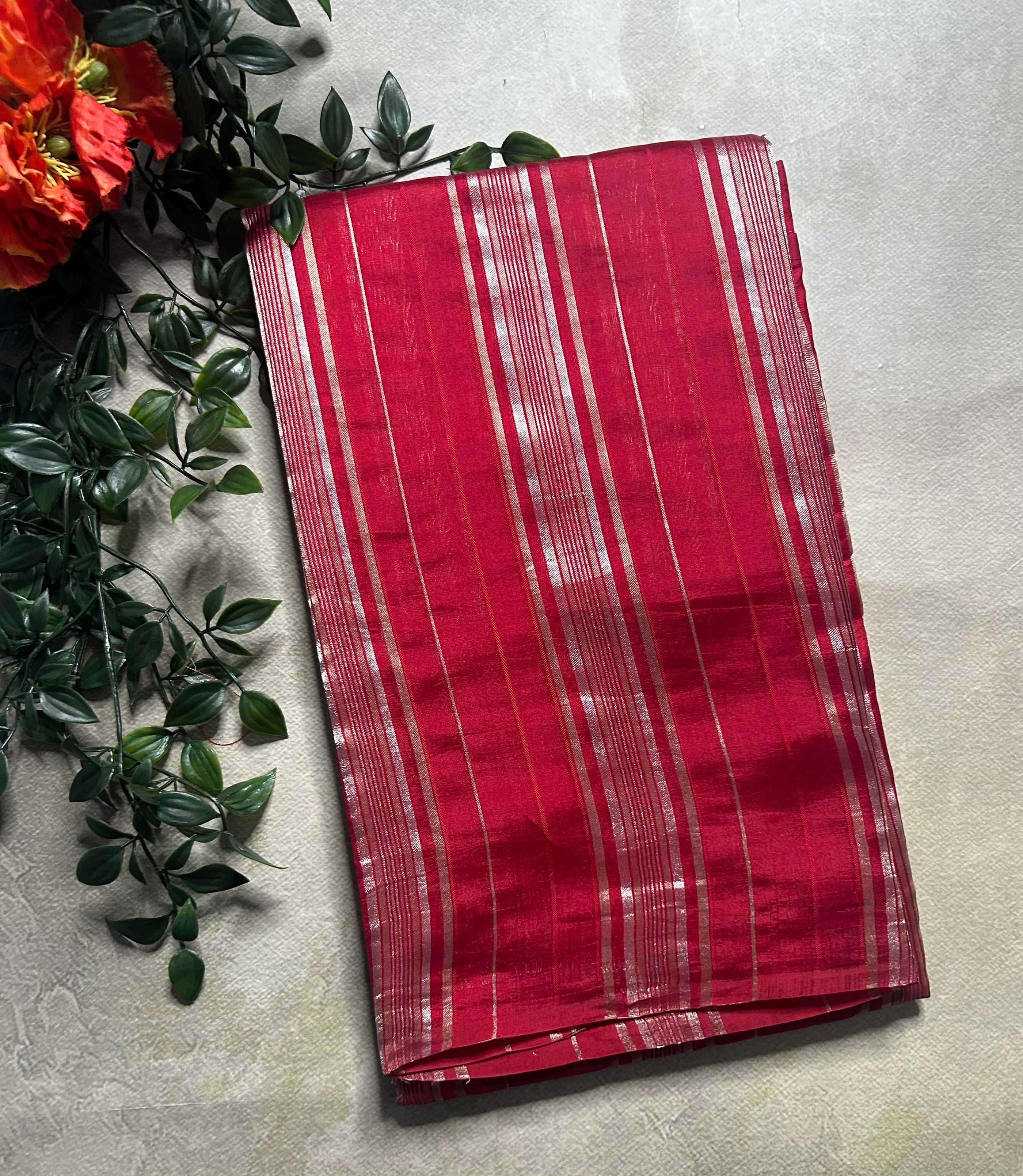Red stripes pure organza tissue 103 saree