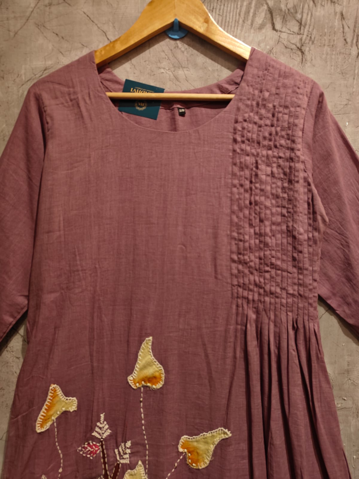 Lavender Cotton Thread Embroidery Airline Kurtha 205