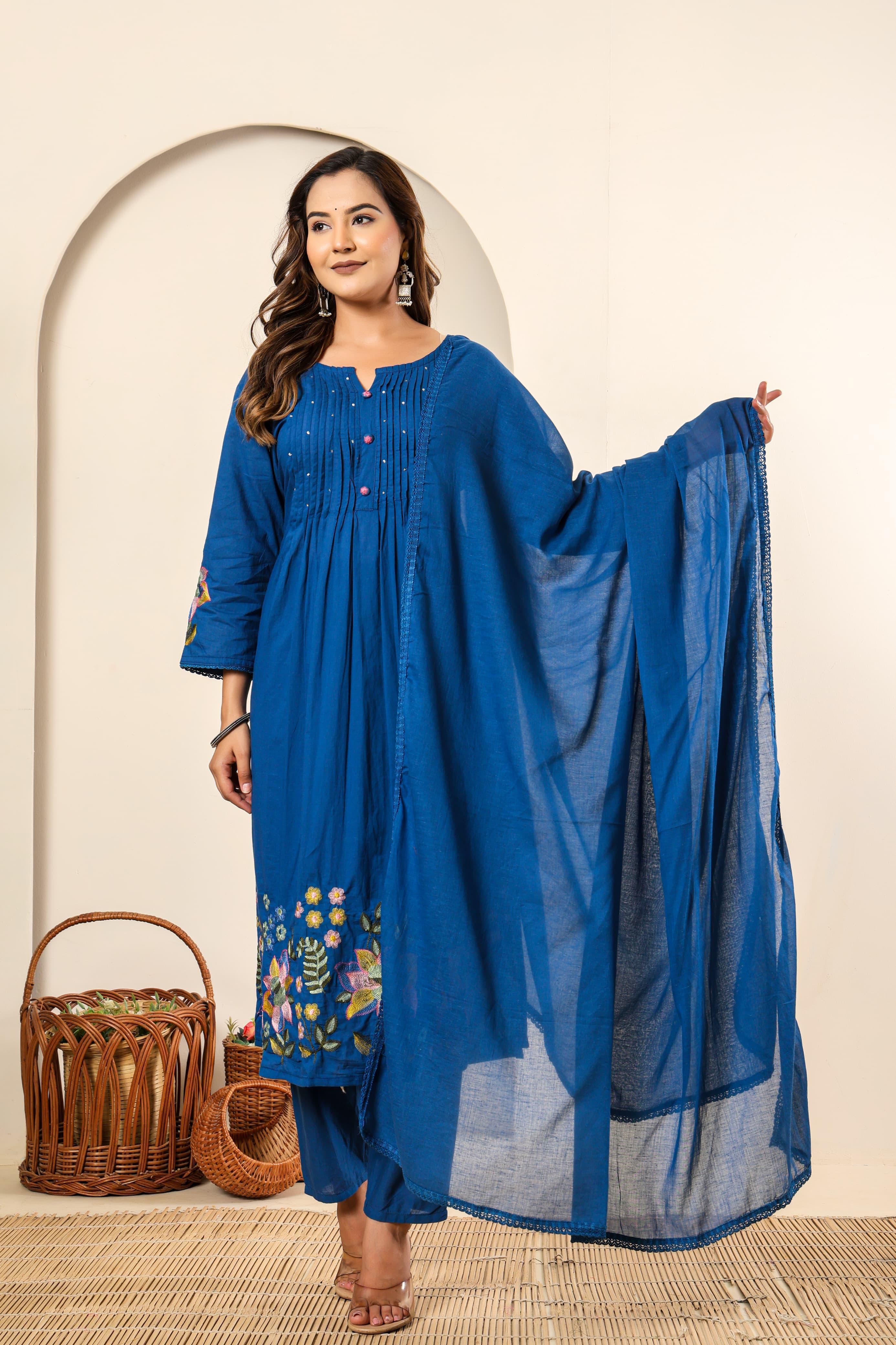 Royal Blue Mul Cotton Anarkali Kurtha 347
